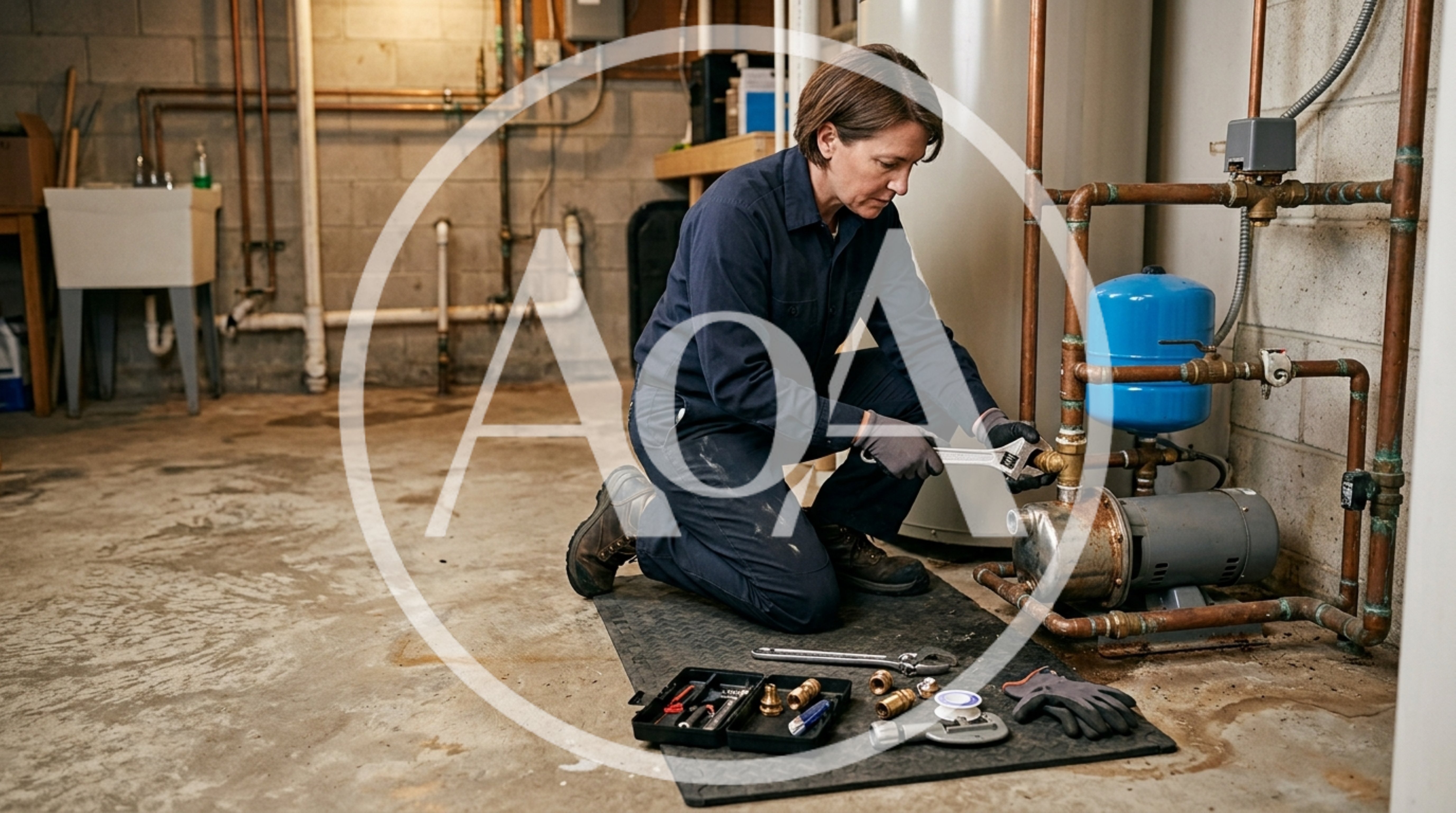 Female Plumber Repairing Residential Water Pump