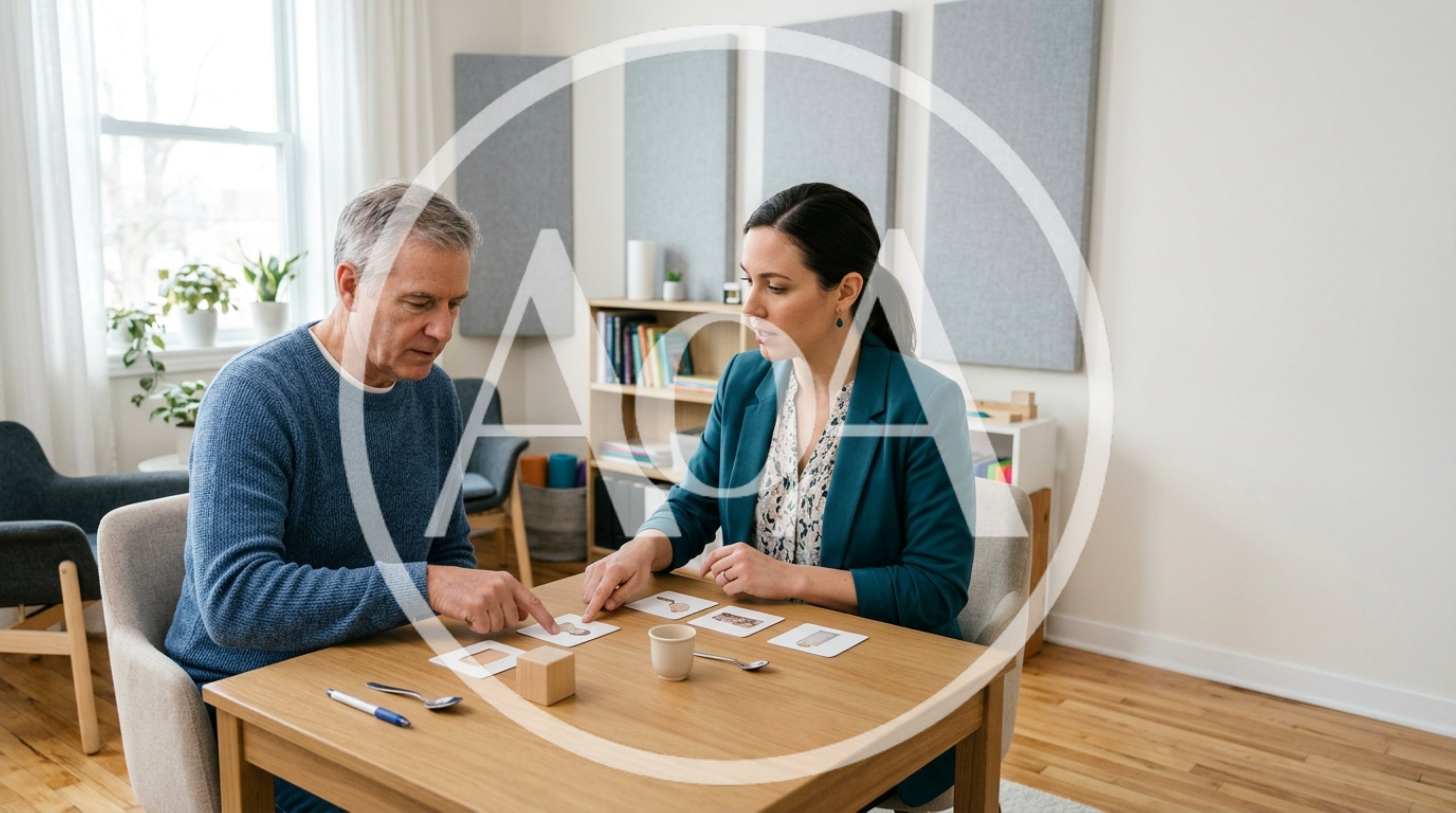 Speech Therapist Working With Senior Patient In Office