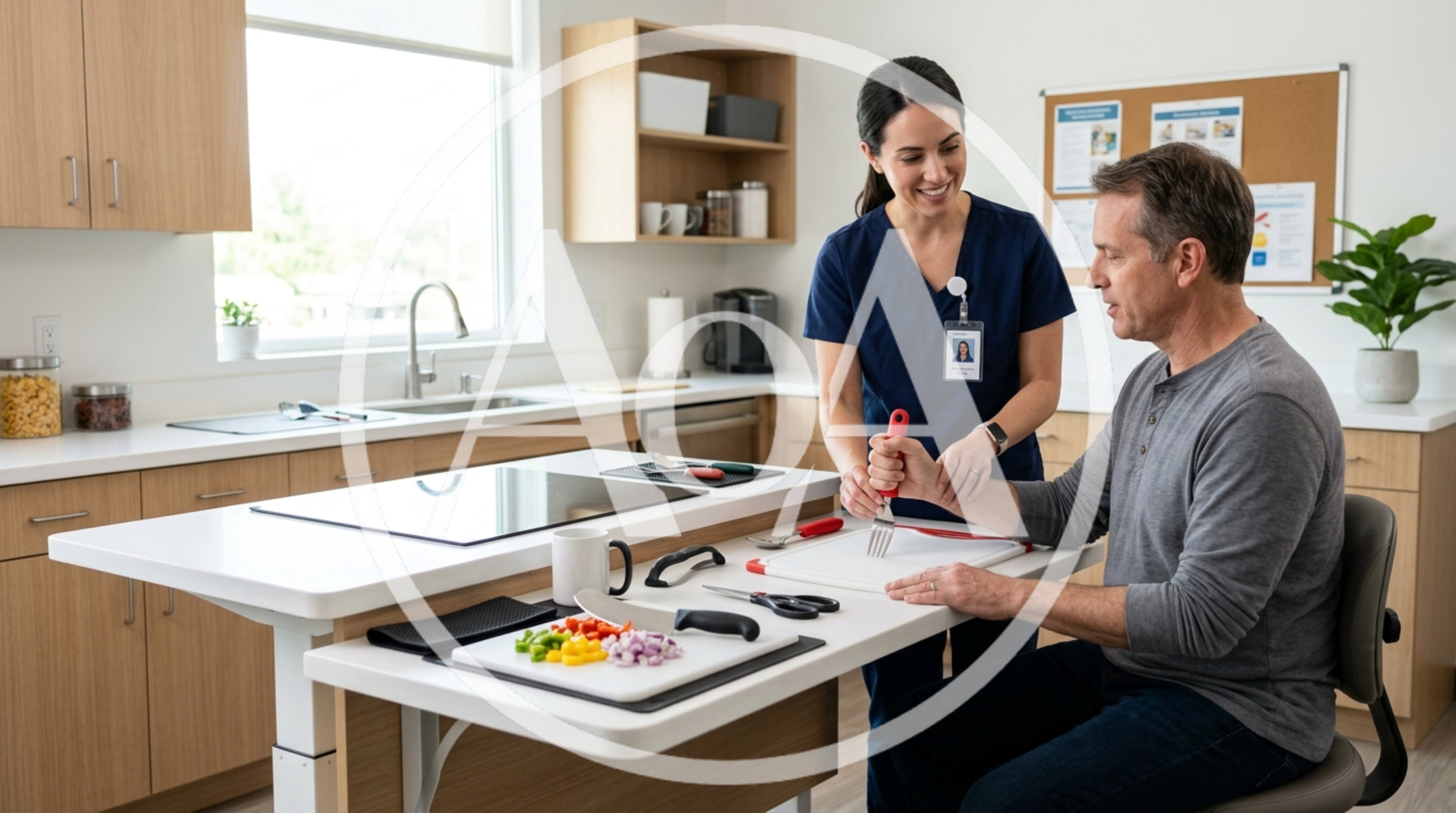 Occupational Therapist Assisting Patient With Kitchen Skills
