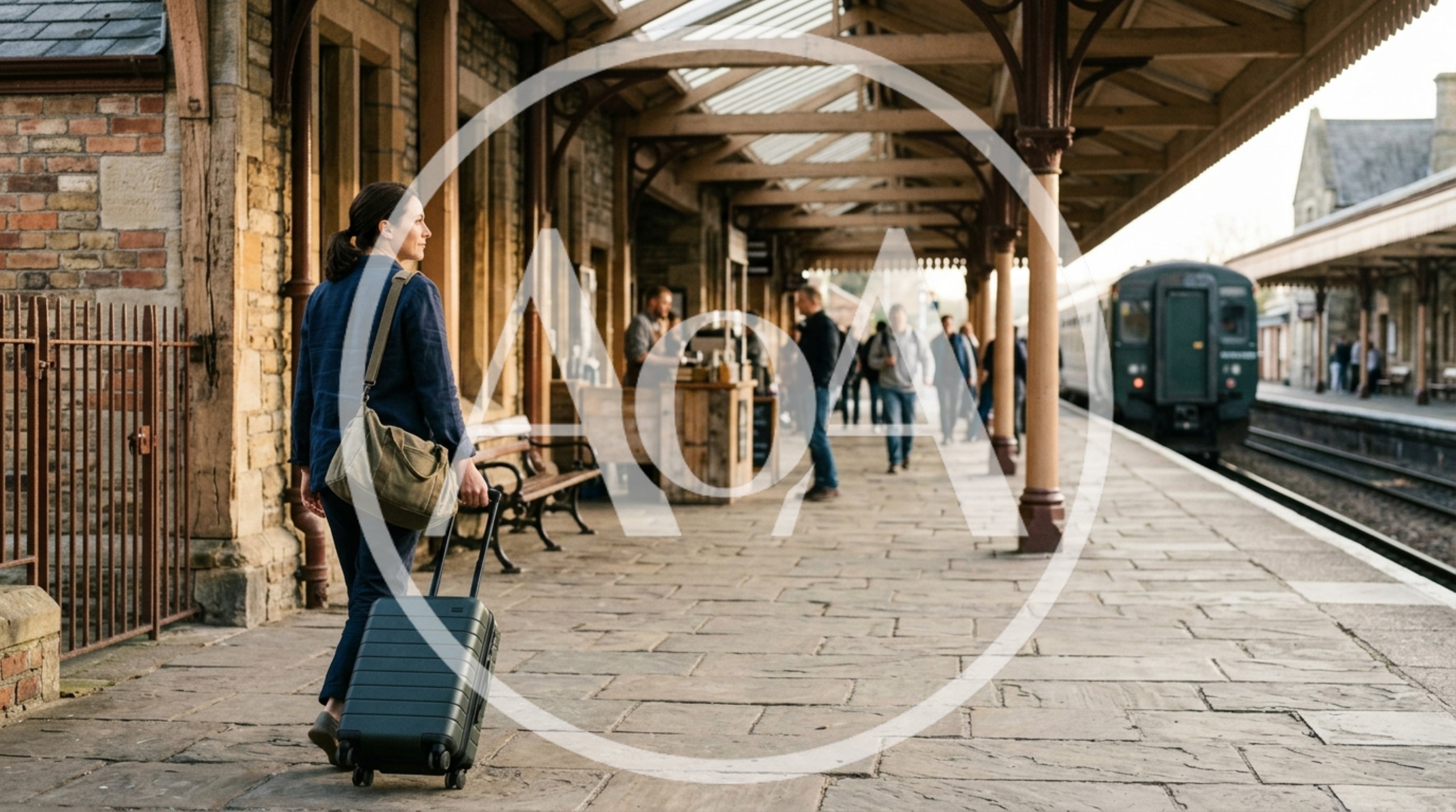 Woman Walking With Luggage On A Train Station Platform