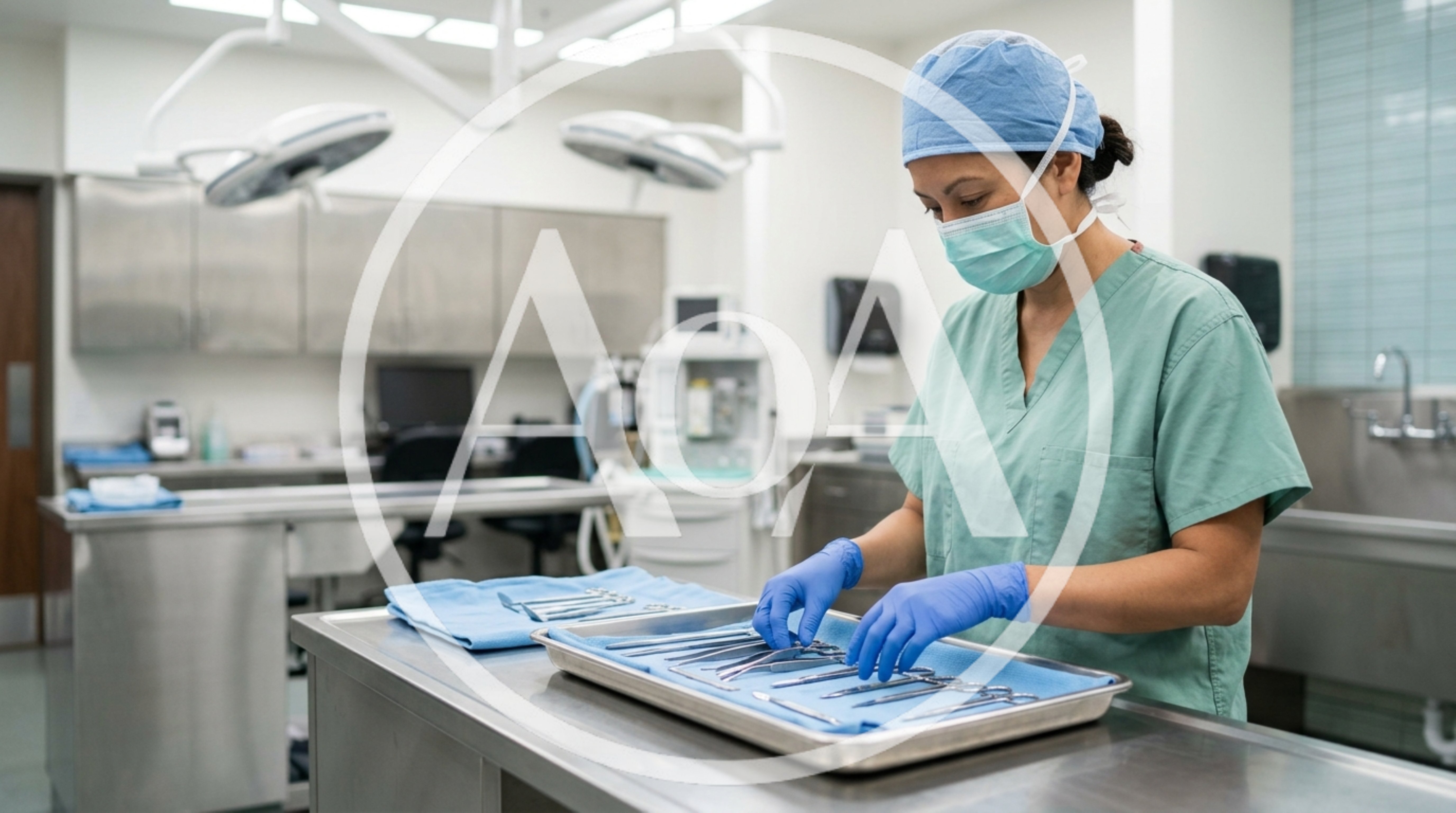 Surgical Technician Organizing Medical Instruments In Operating Room