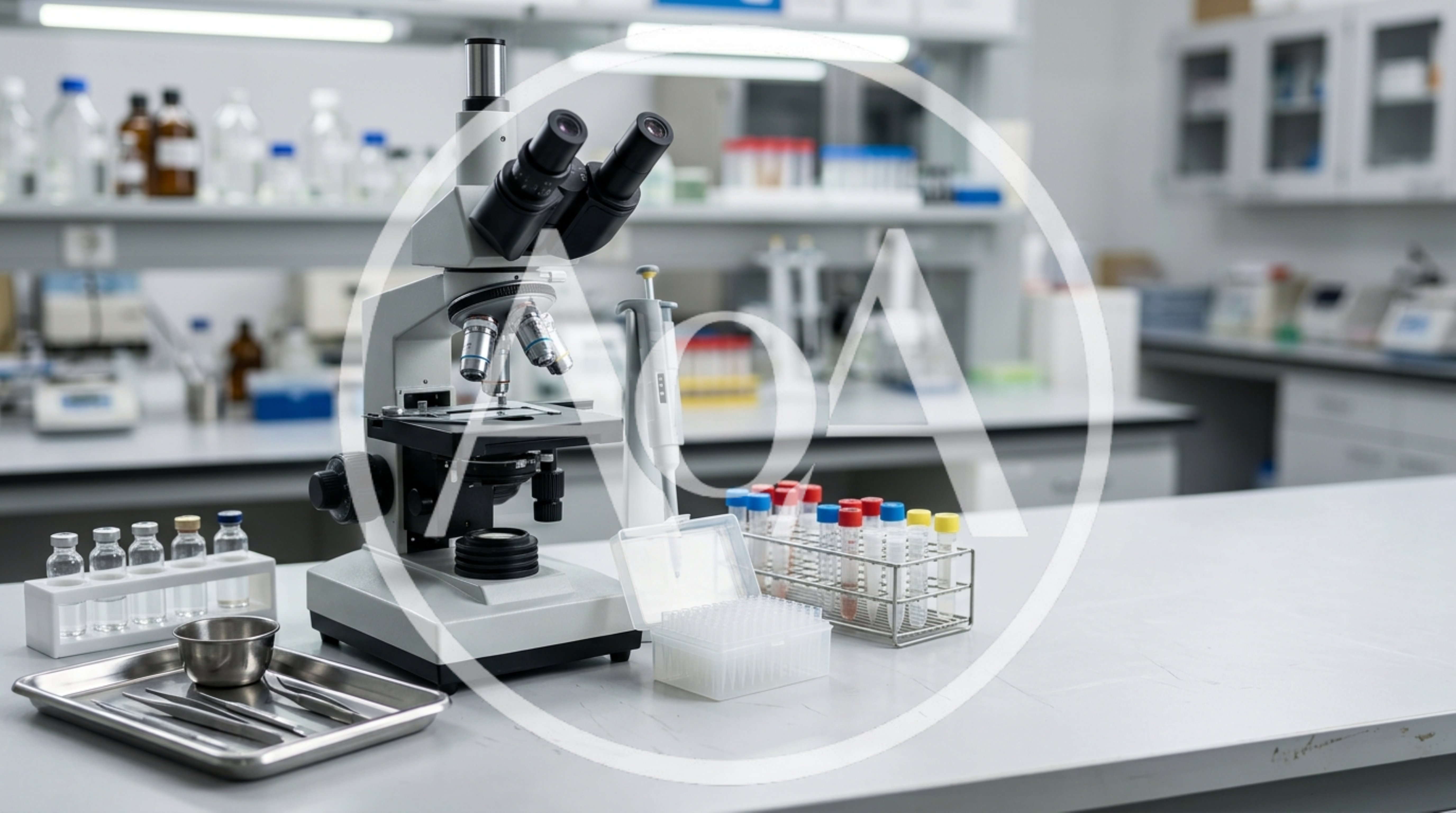 Laboratory Microscope And Scientific Equipment On Workbench