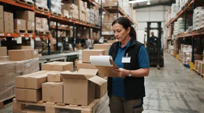 Warehouse Manager Checking Inventory With Clipboard