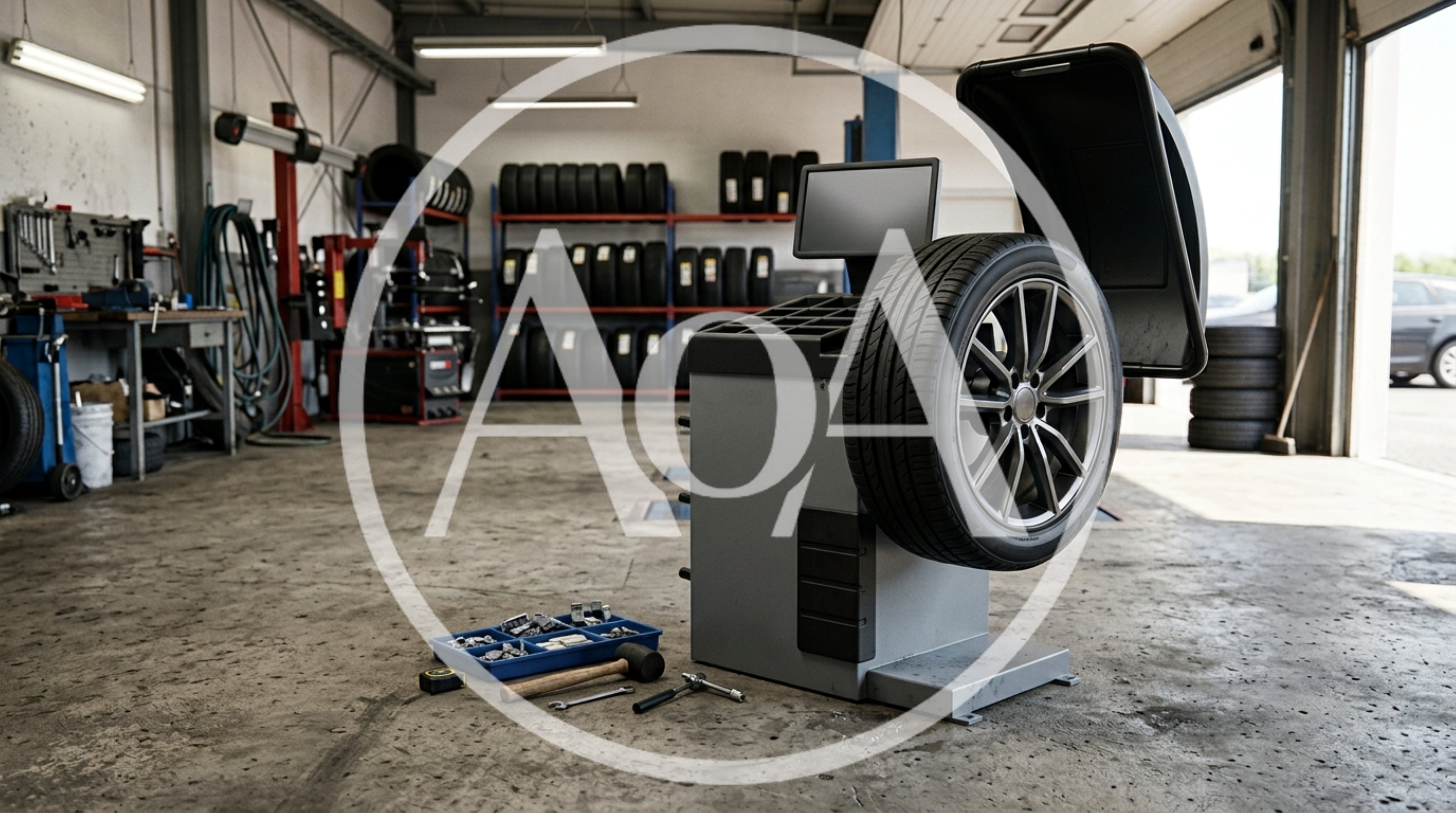 Tire Balancing Machine In An Auto Repair Shop