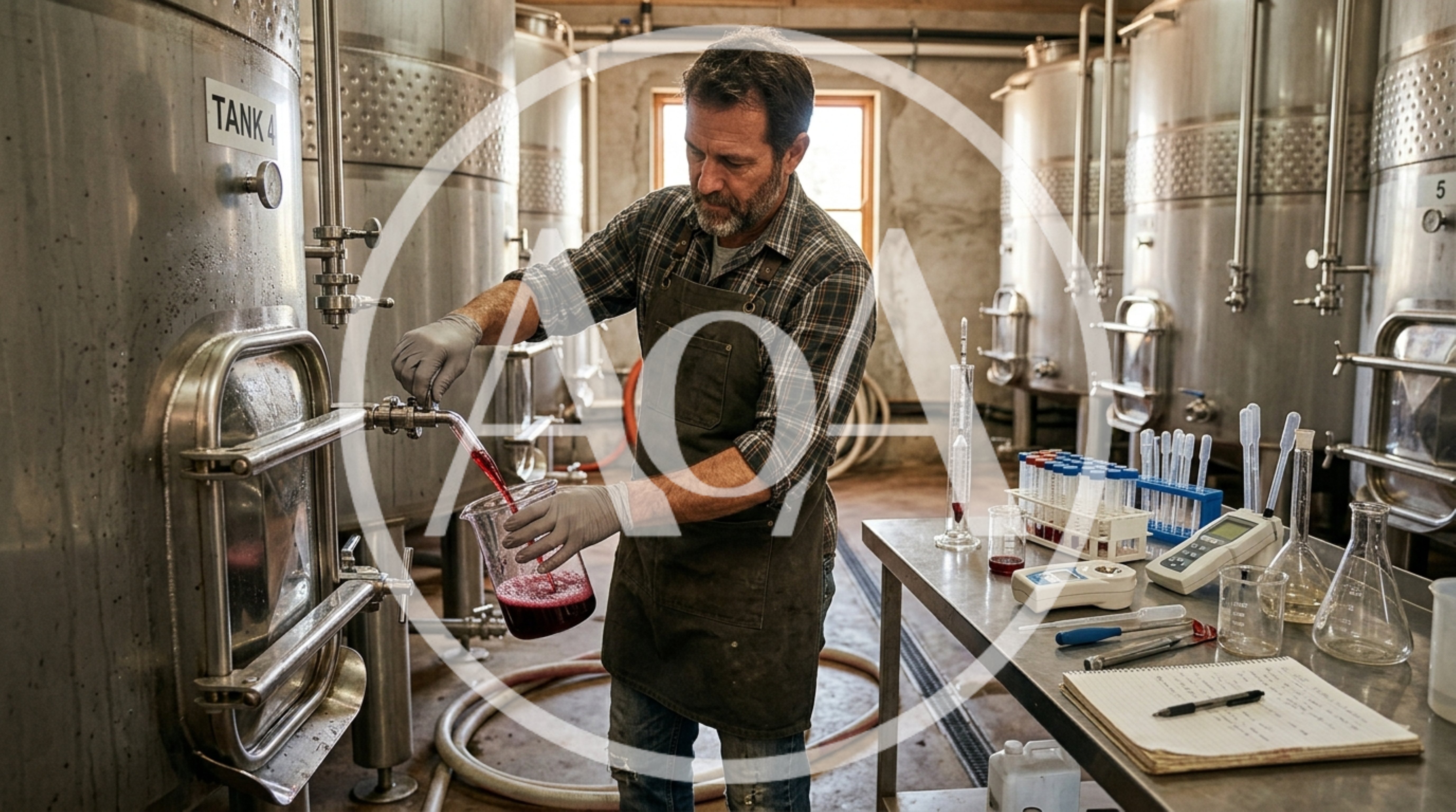 Winemaker Testing Red Wine Sample From Steel Tank