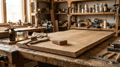 Woodworking Project With Sanding Block On Workbench