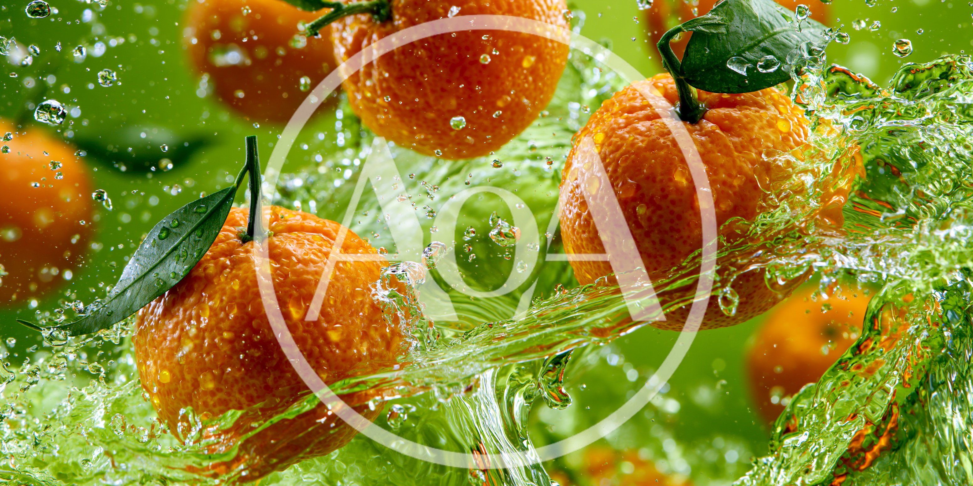 Fresh Tangerines Splashing In Clear Water