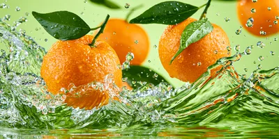 Fresh Tangerines Splashing In Clear Water