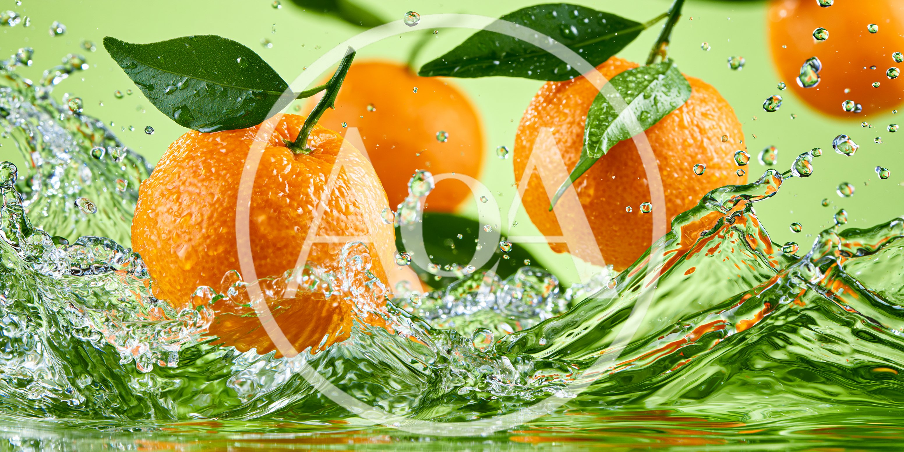 Fresh Tangerines Splashing In Clear Water
