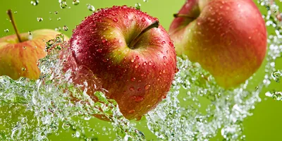 Fresh Red Apples Splashing In Clear Water