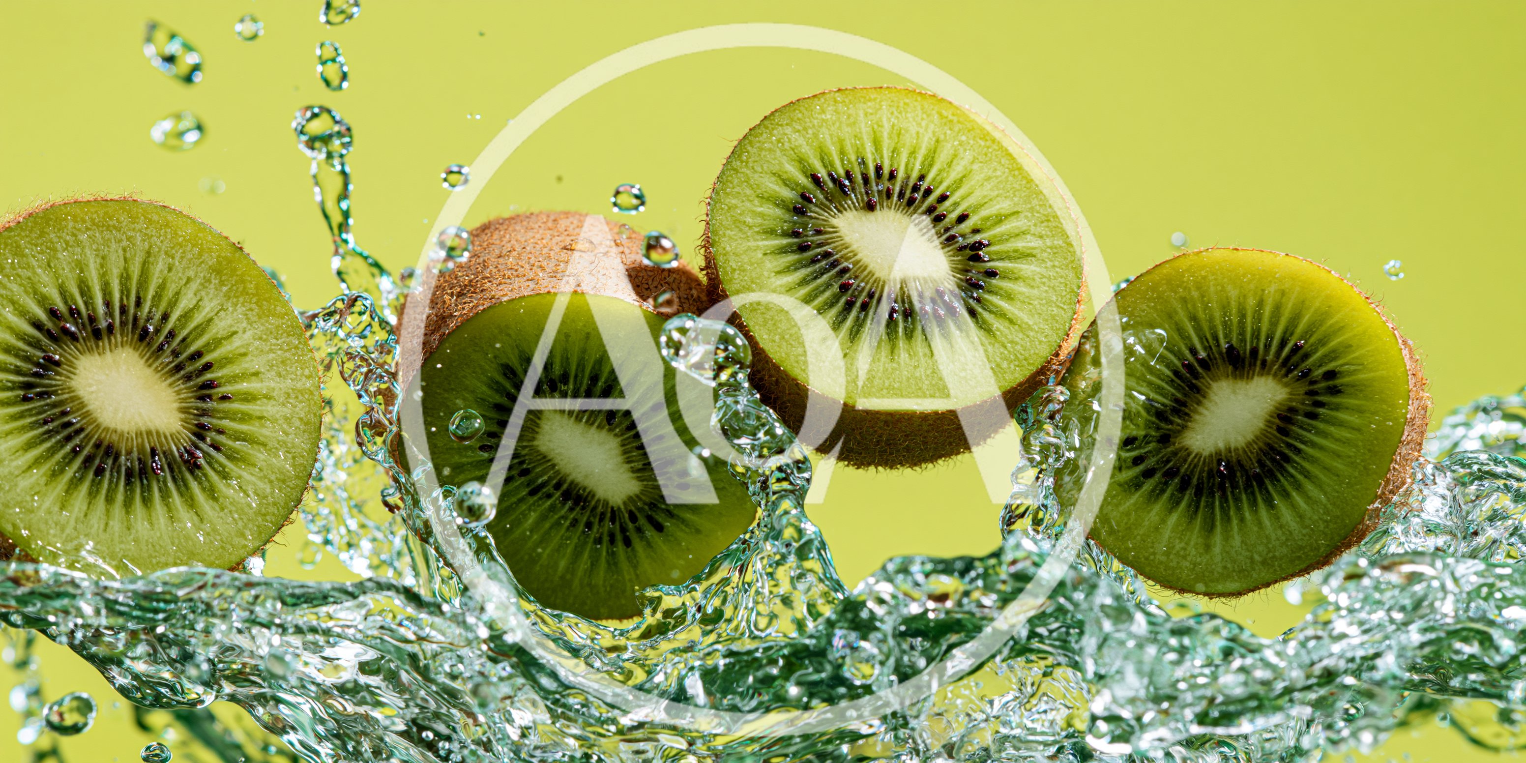Fresh Kiwi Fruit Slices Splashing In Water