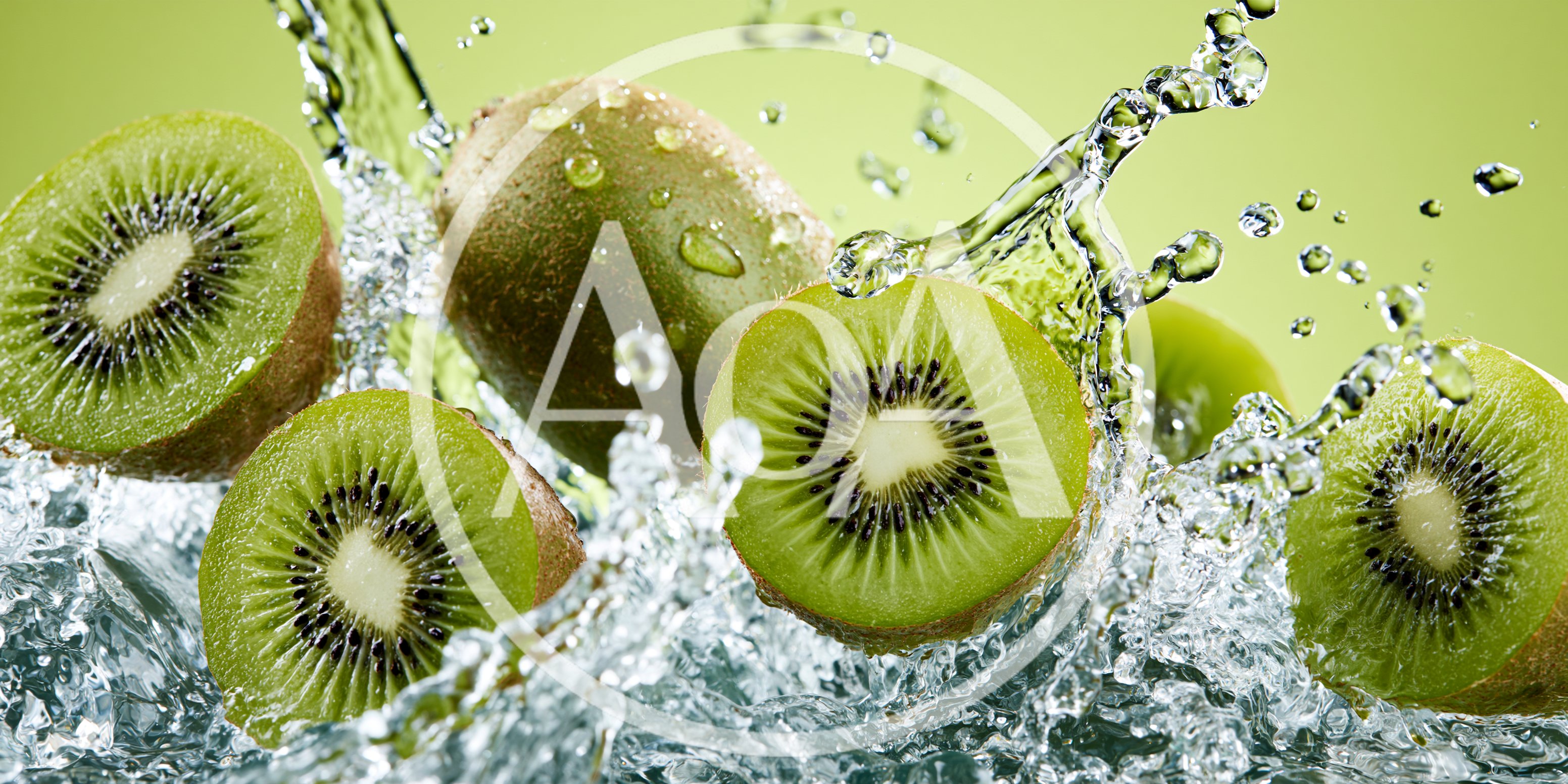 Fresh Kiwi Fruit Slices Splashing In Water