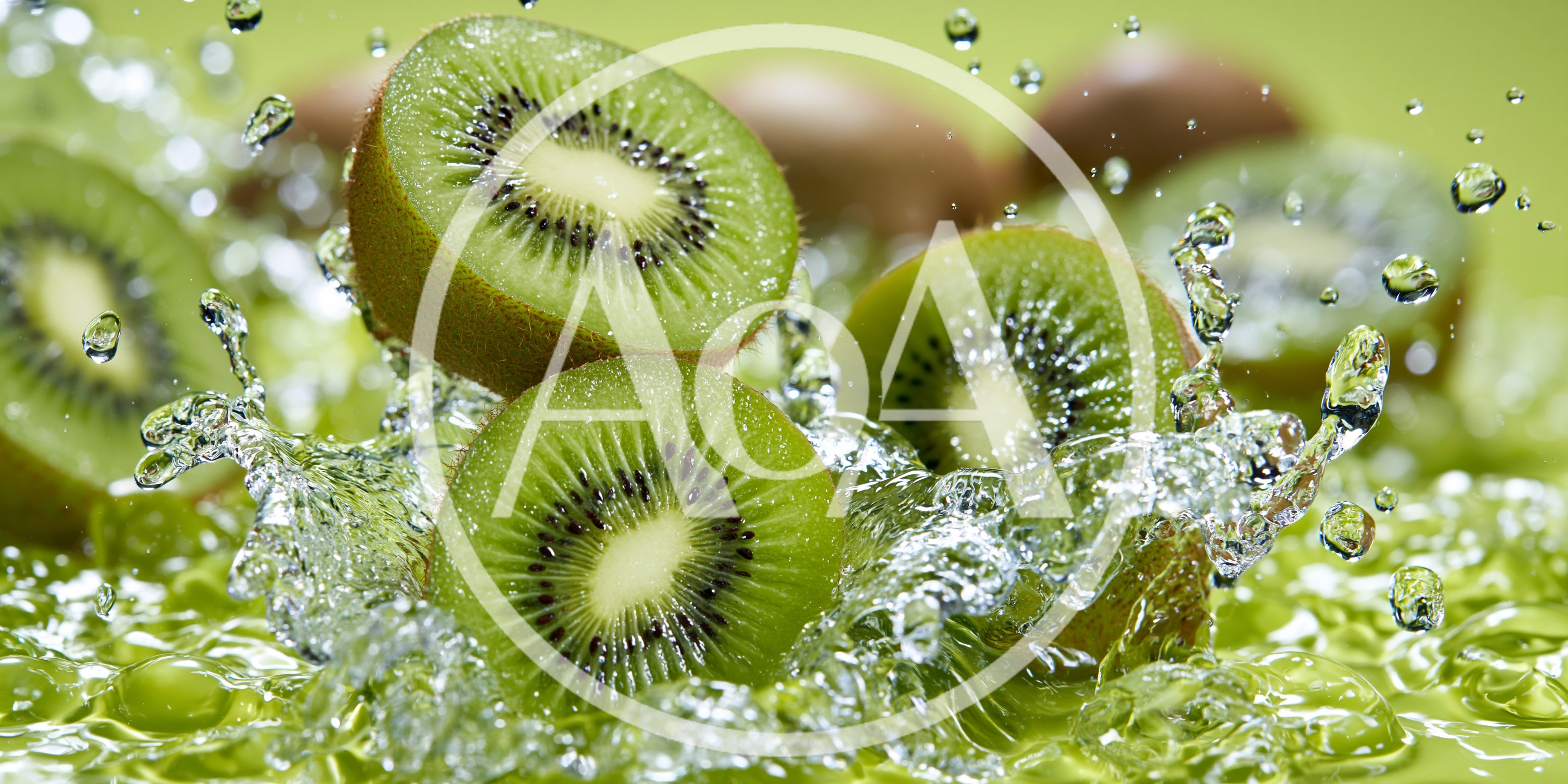 Fresh Kiwi Fruit Slices Splashing In Water