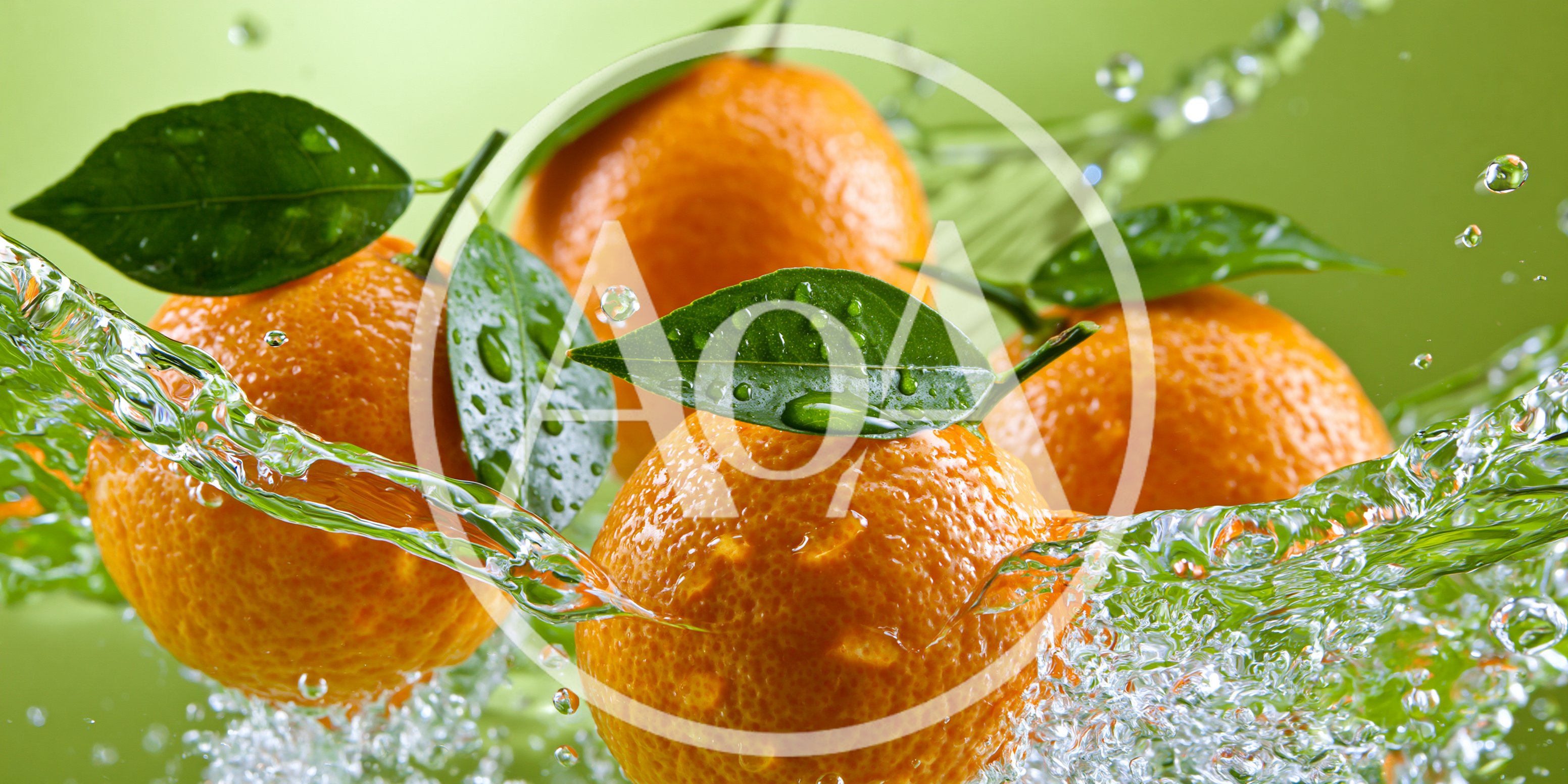 Fresh Tangerines Splashing In Clear Water