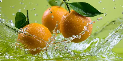 Fresh Oranges Splashing In Clear Water