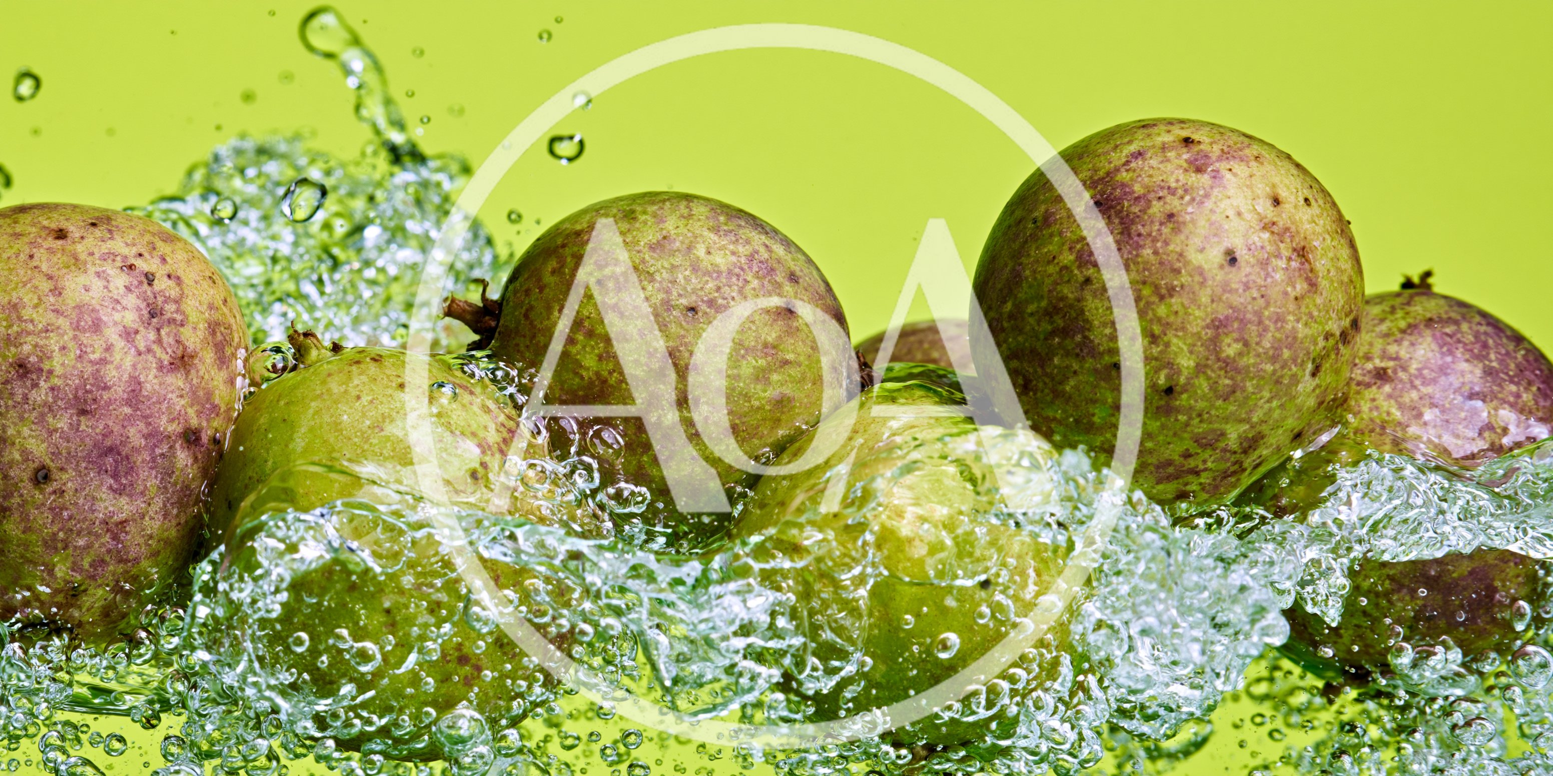 Fresh Guavas Splashing Into Water