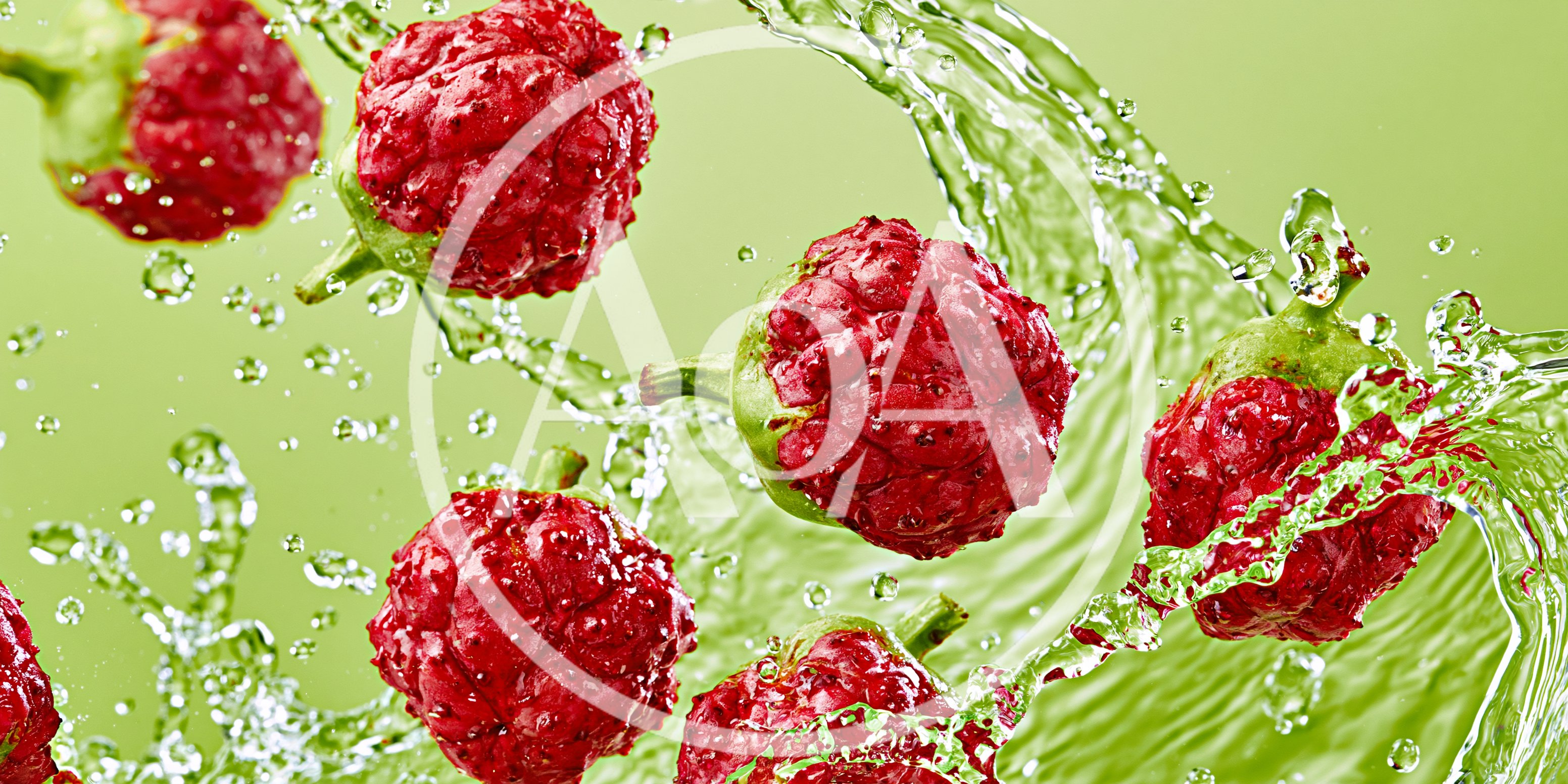 Fresh Red Kousa Dogwood Fruits Splashing In Water