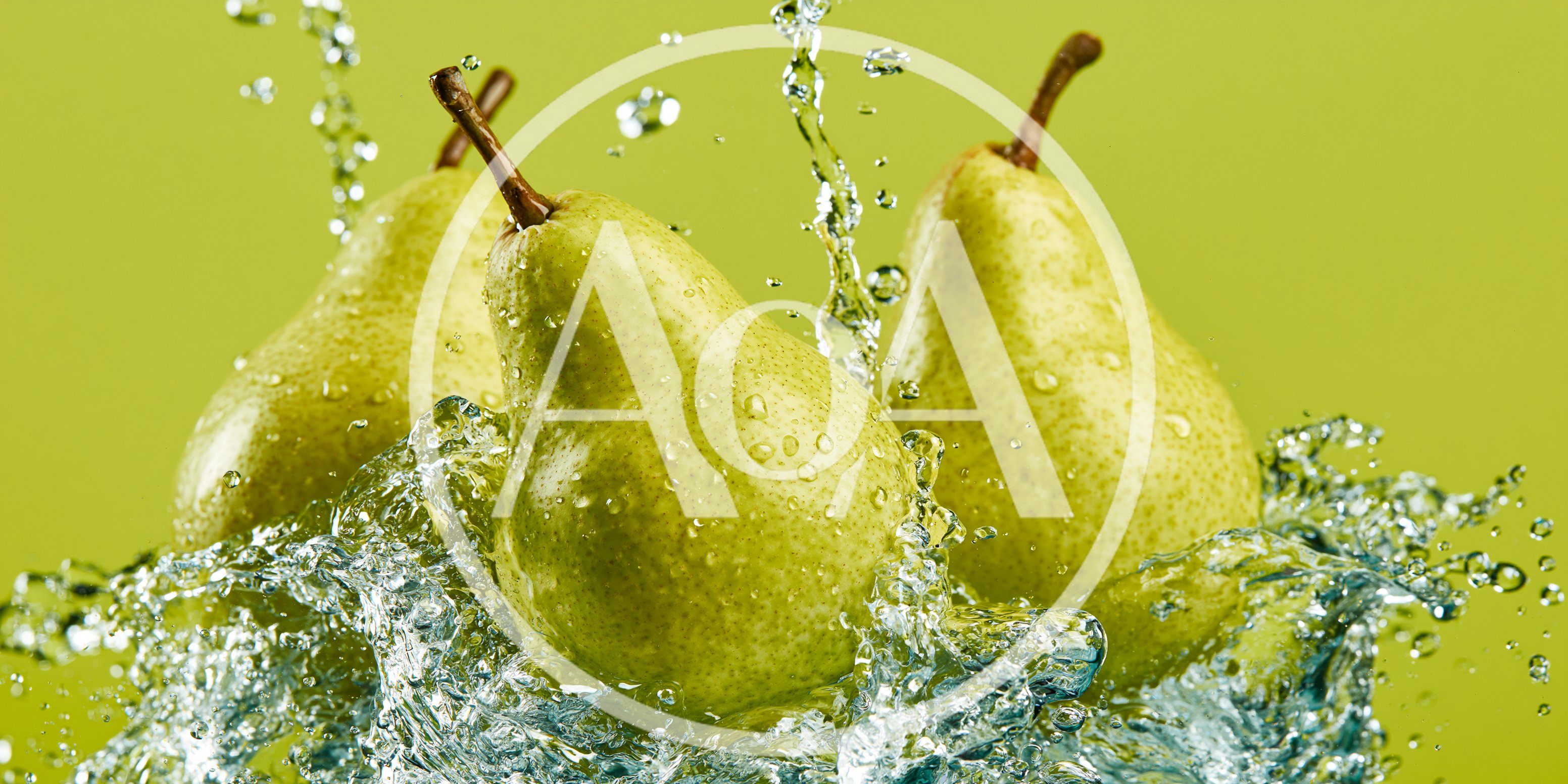 Three Fresh Pears Splashing In Clear Water