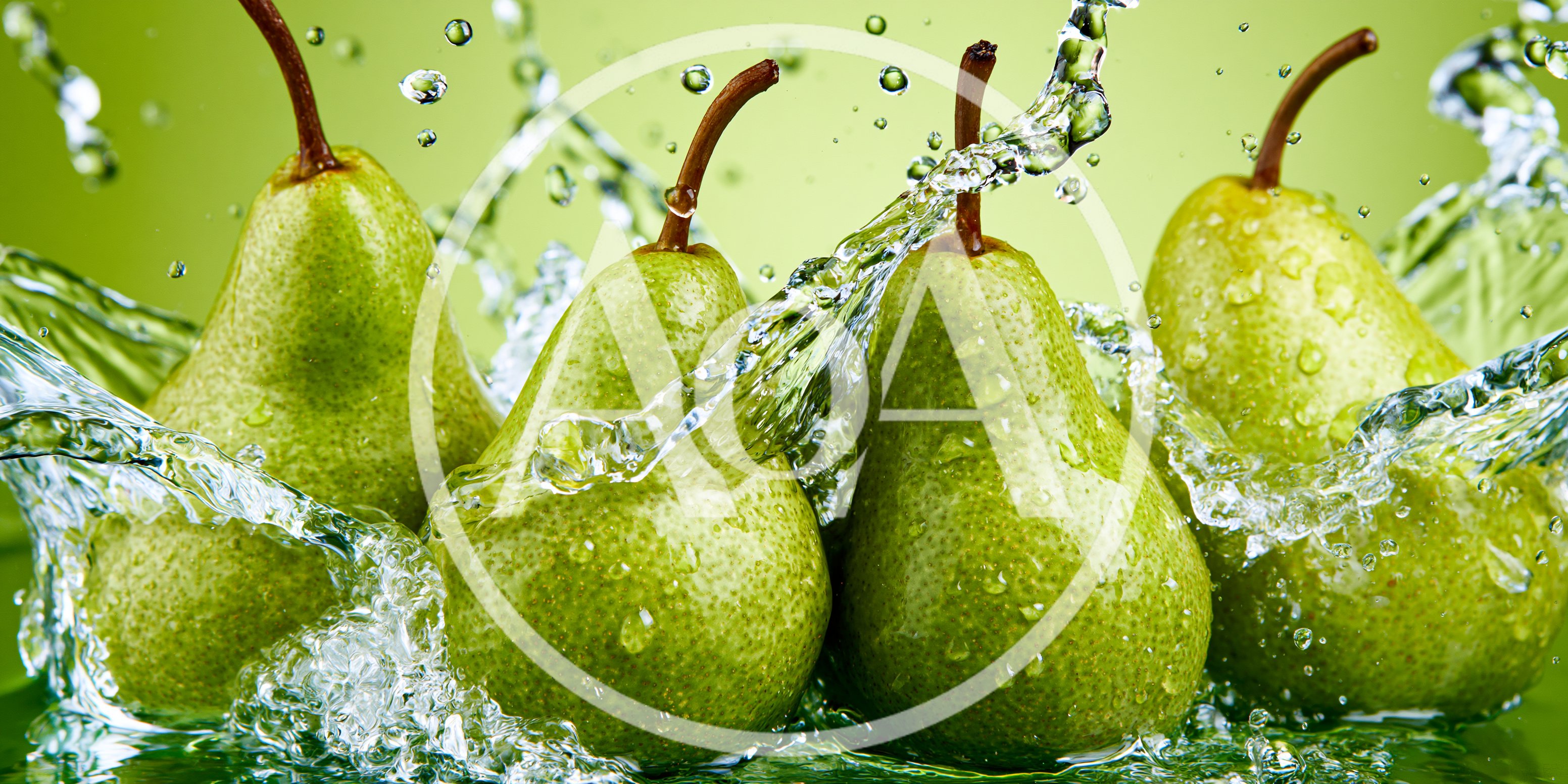 Fresh Green Pears Splashing In Clear Water
