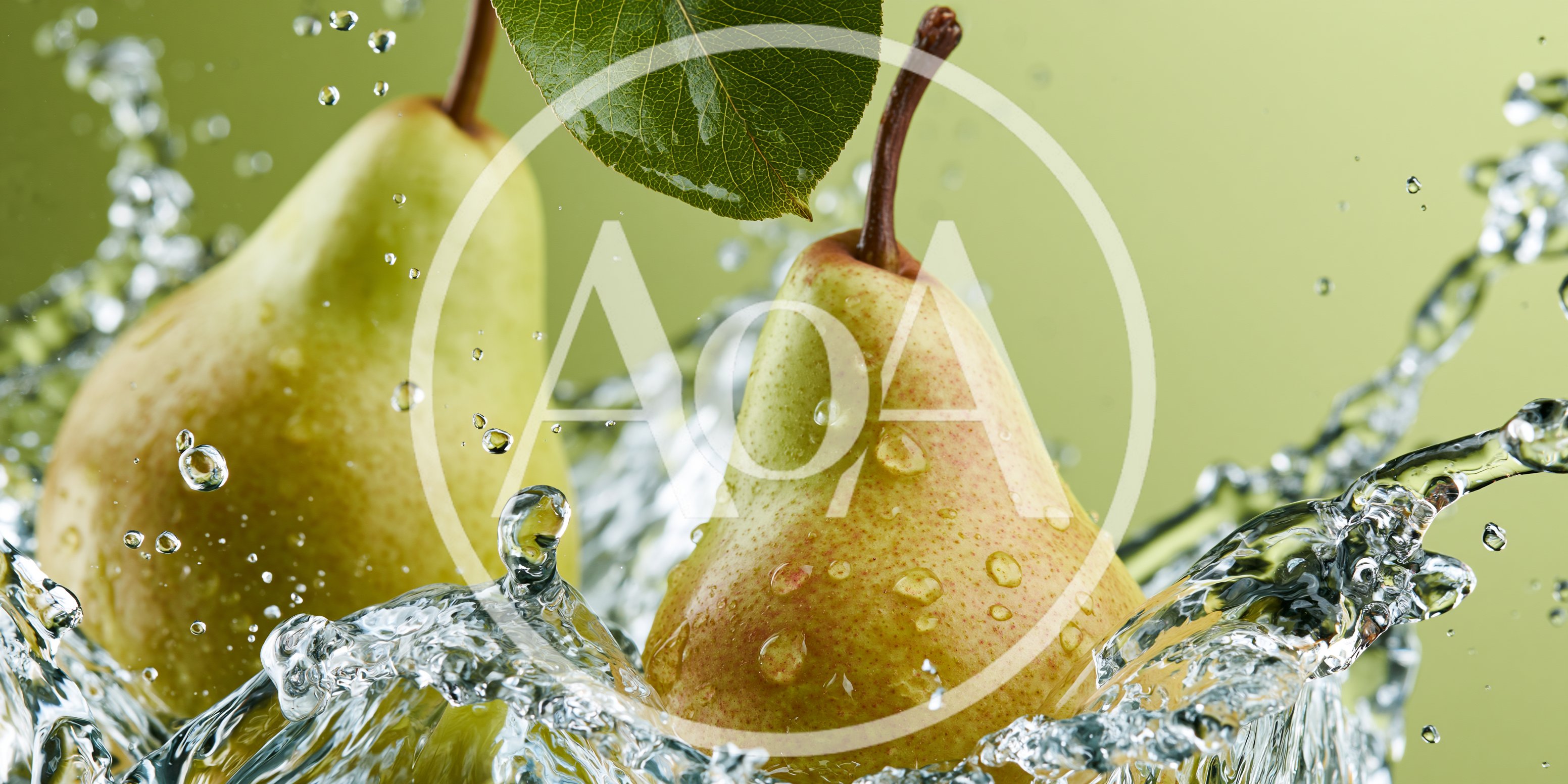 Two Fresh Pears Splashing In Clear Water