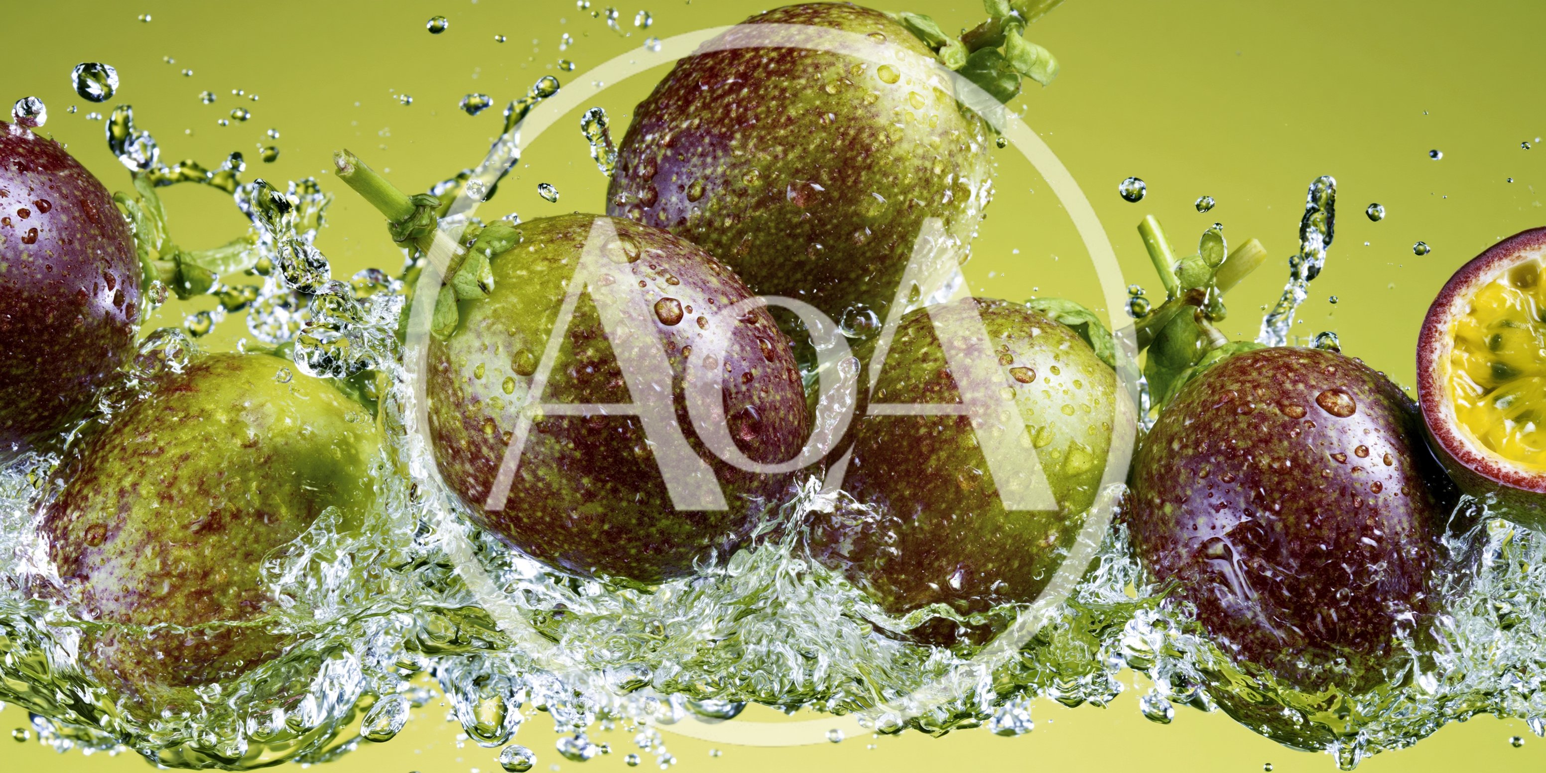 Fresh Passion Fruit Splashing In Clear Water
