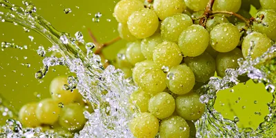 Fresh Green Grapes Splashed With Clear Water