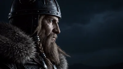 Viking Warrior Standing Against A Stormy Sky
