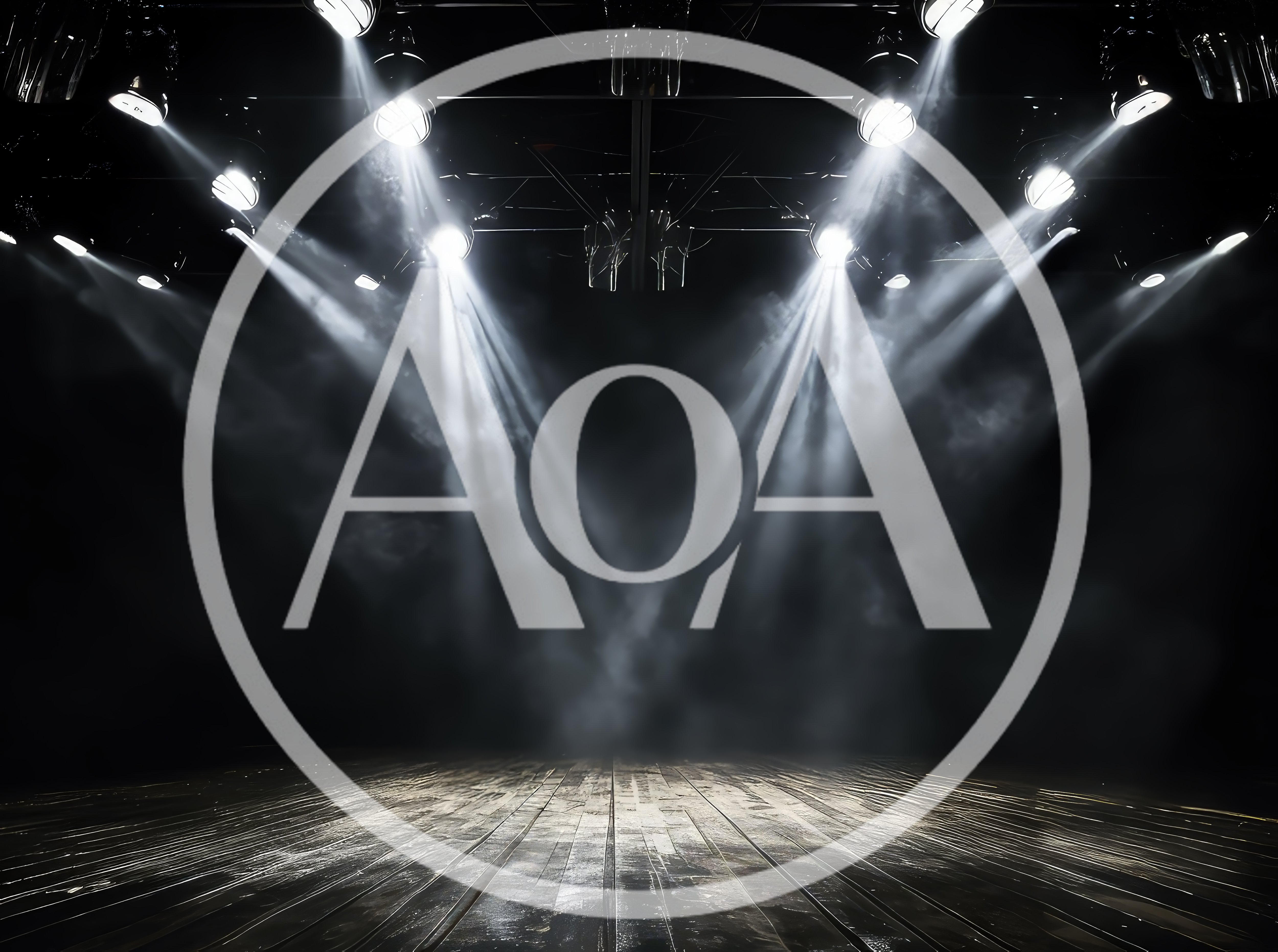 Empty Wooden Stage With Dramatic Spotlight Beams