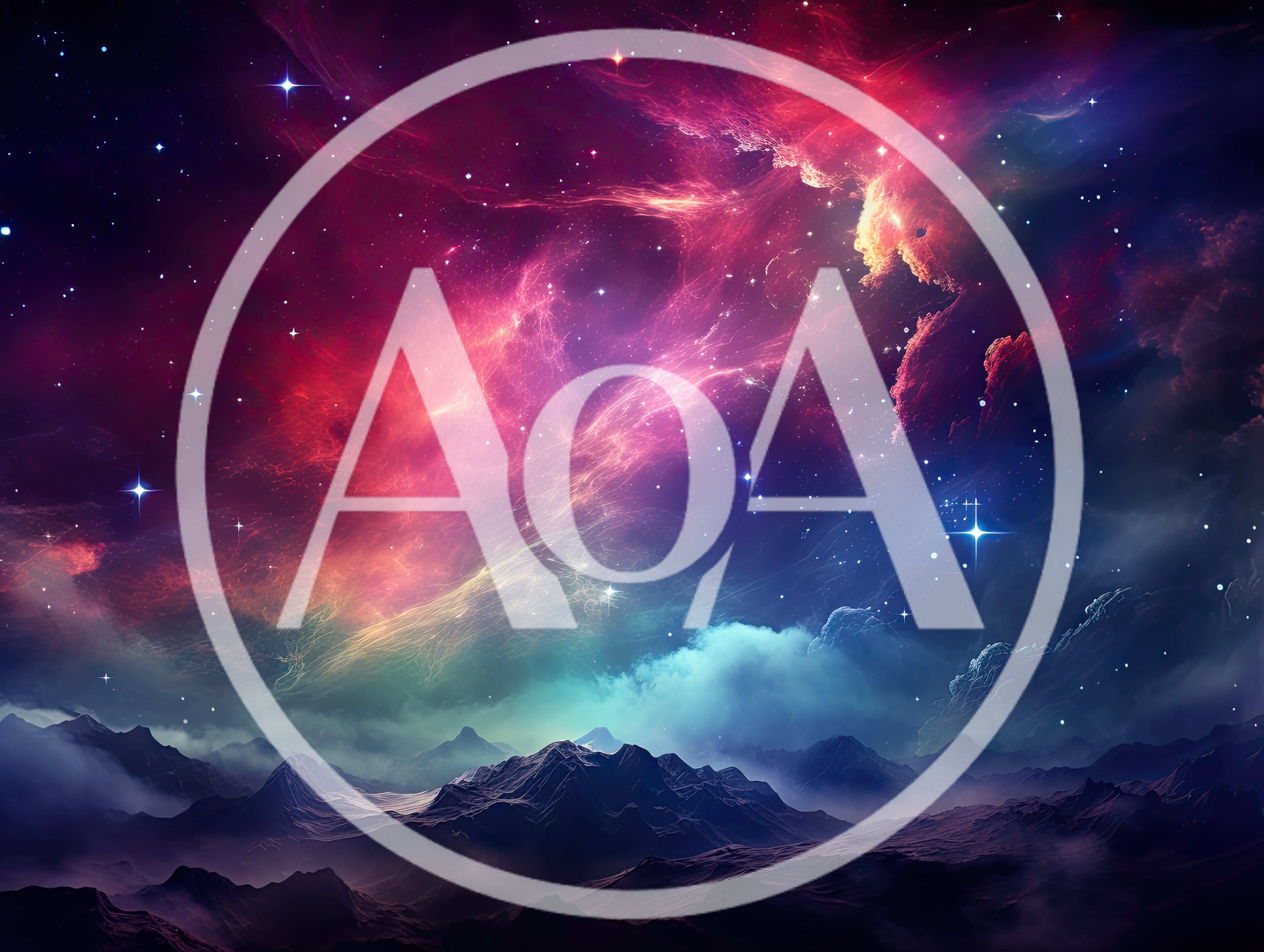 Surreal Mountain Landscape Under A Vibrant Cosmic Nebula