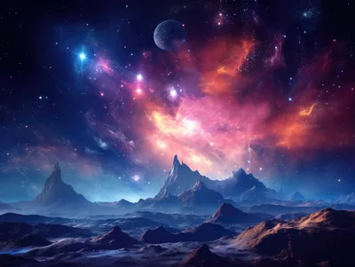 Surreal Alien Landscape With Nebula And Distant Planet