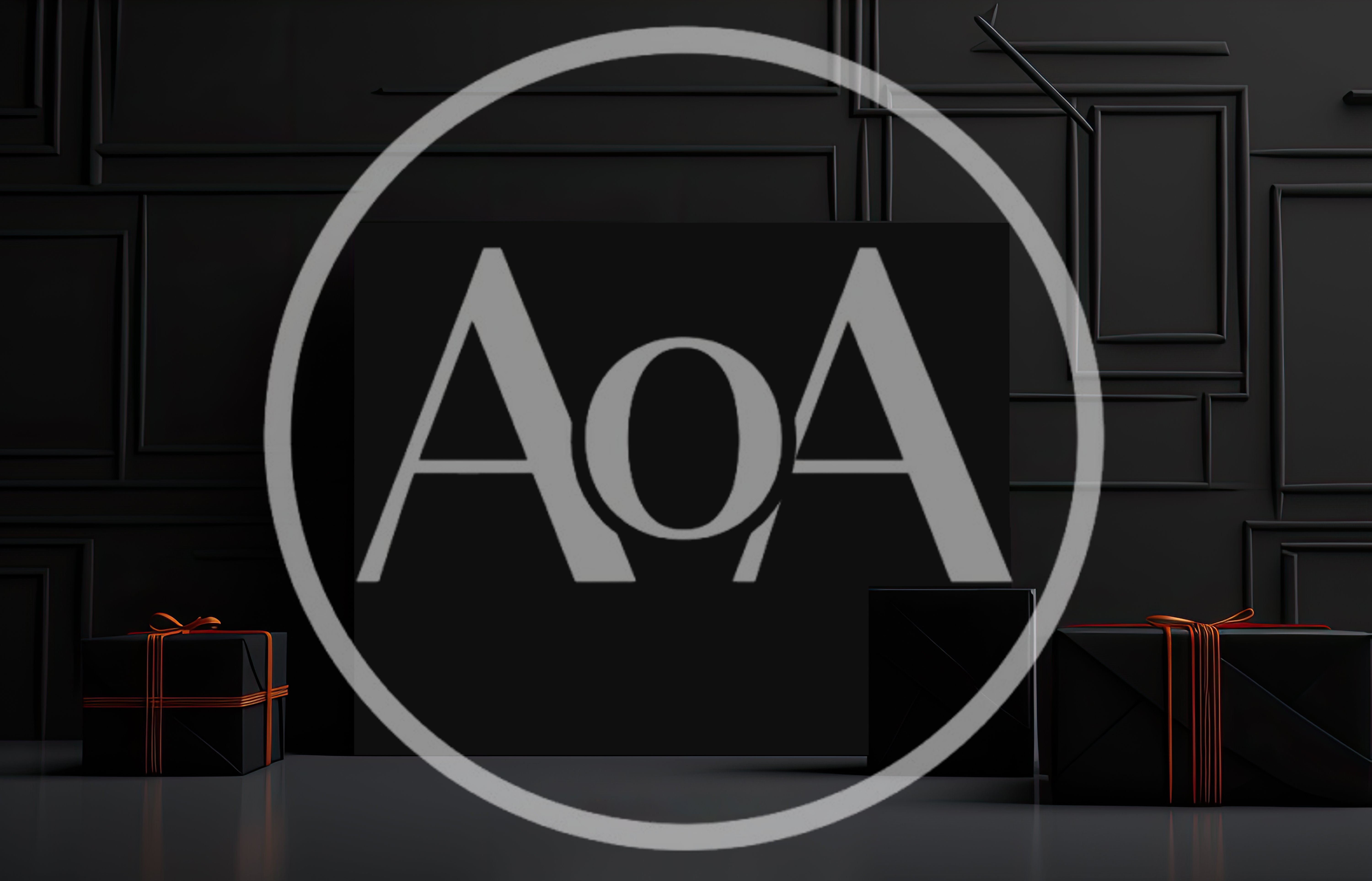 Black Gift Boxes With Orange Ribbons On Dark Background