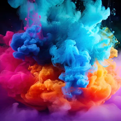 Vibrant Multi-Colored Ink Clouds Swirling In Water