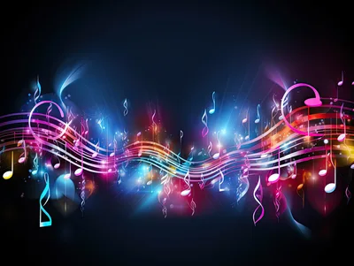 Abstract Musical Notes With Glowing Neon Light Waves