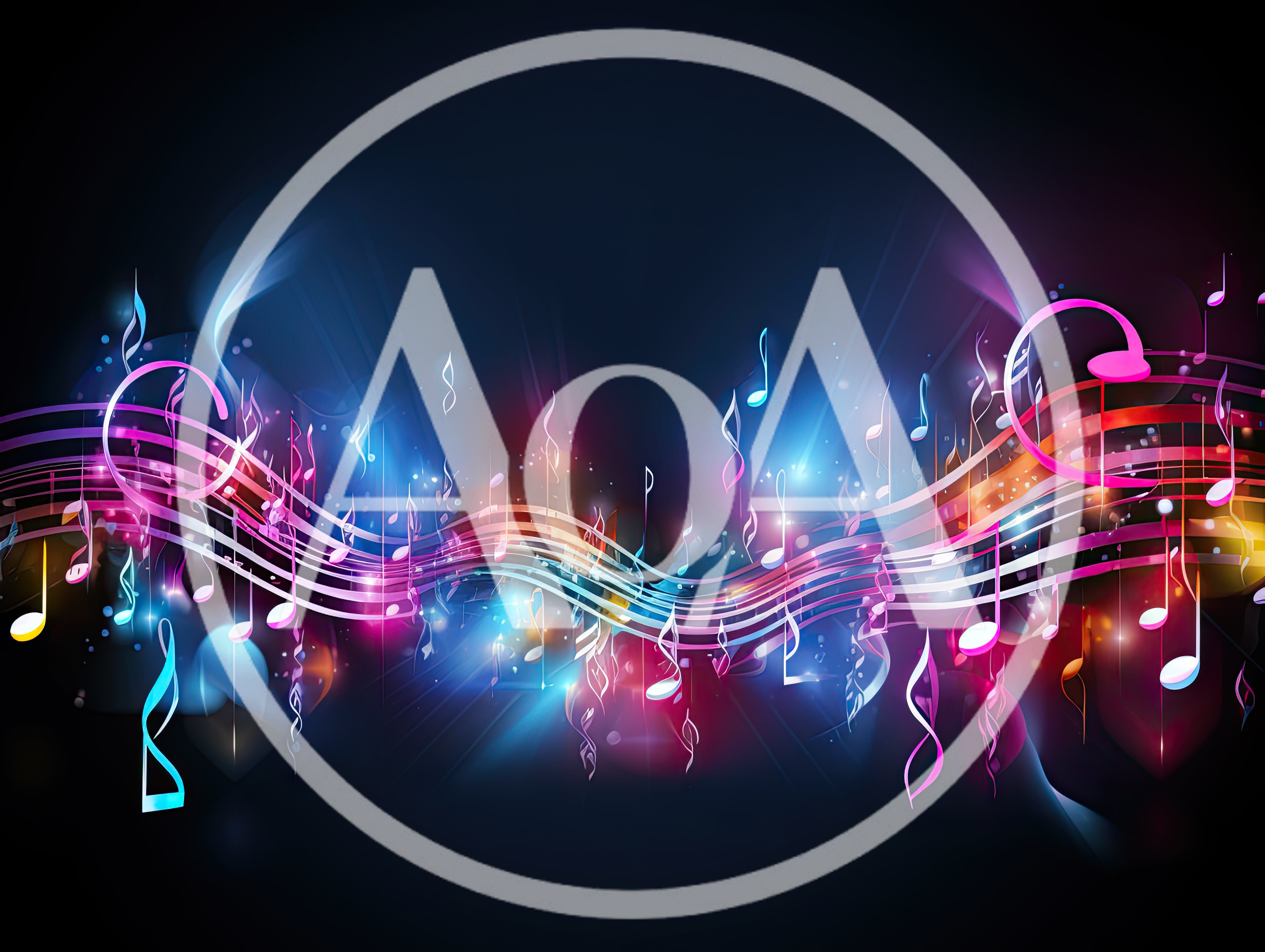 Abstract Musical Notes With Glowing Neon Light Waves