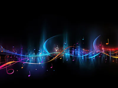 Abstract Musical Notes With Glowing Light Waves