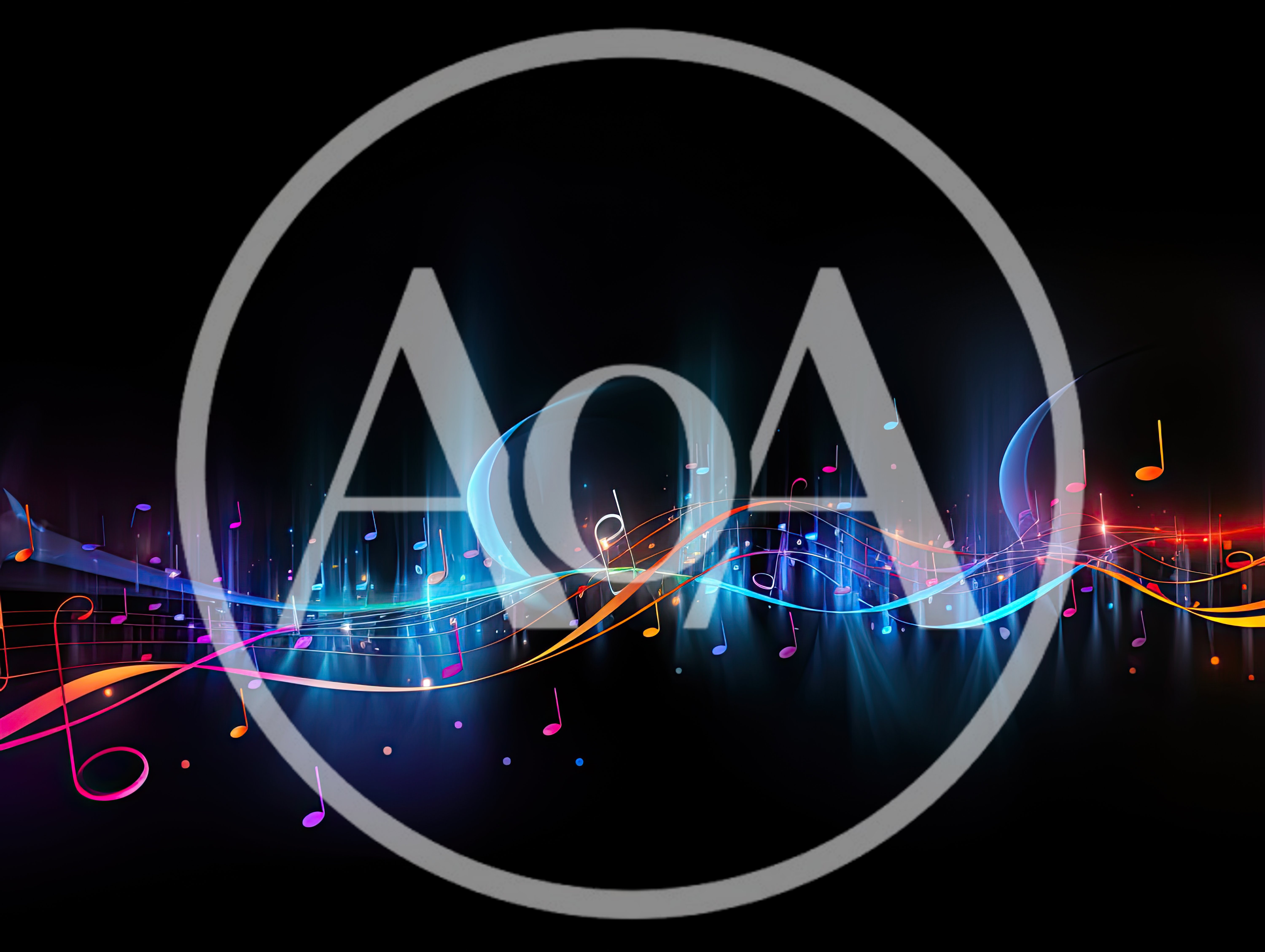 Abstract Musical Notes With Glowing Light Waves