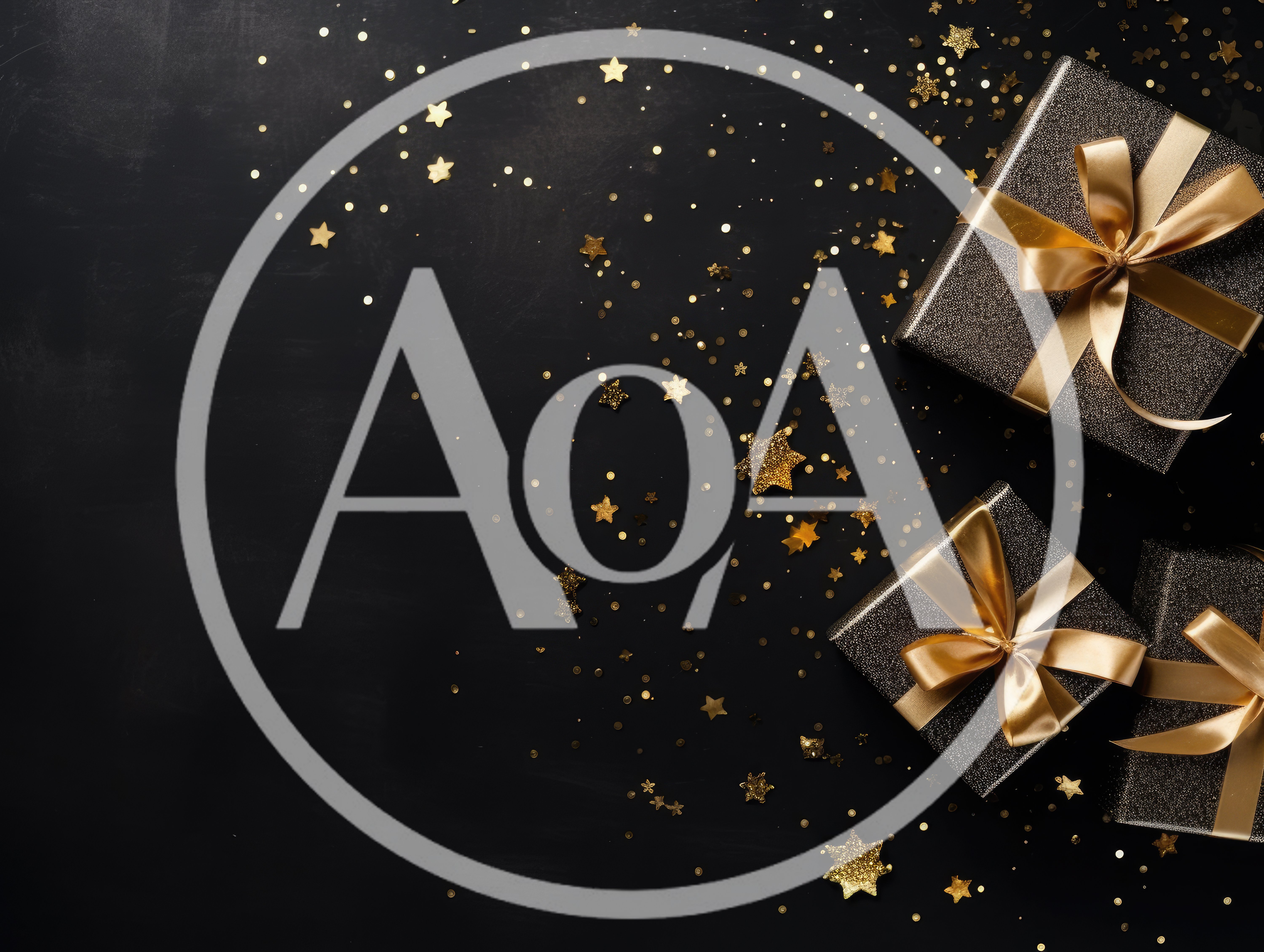 Black Gift Boxes With Gold Ribbons And Confetti