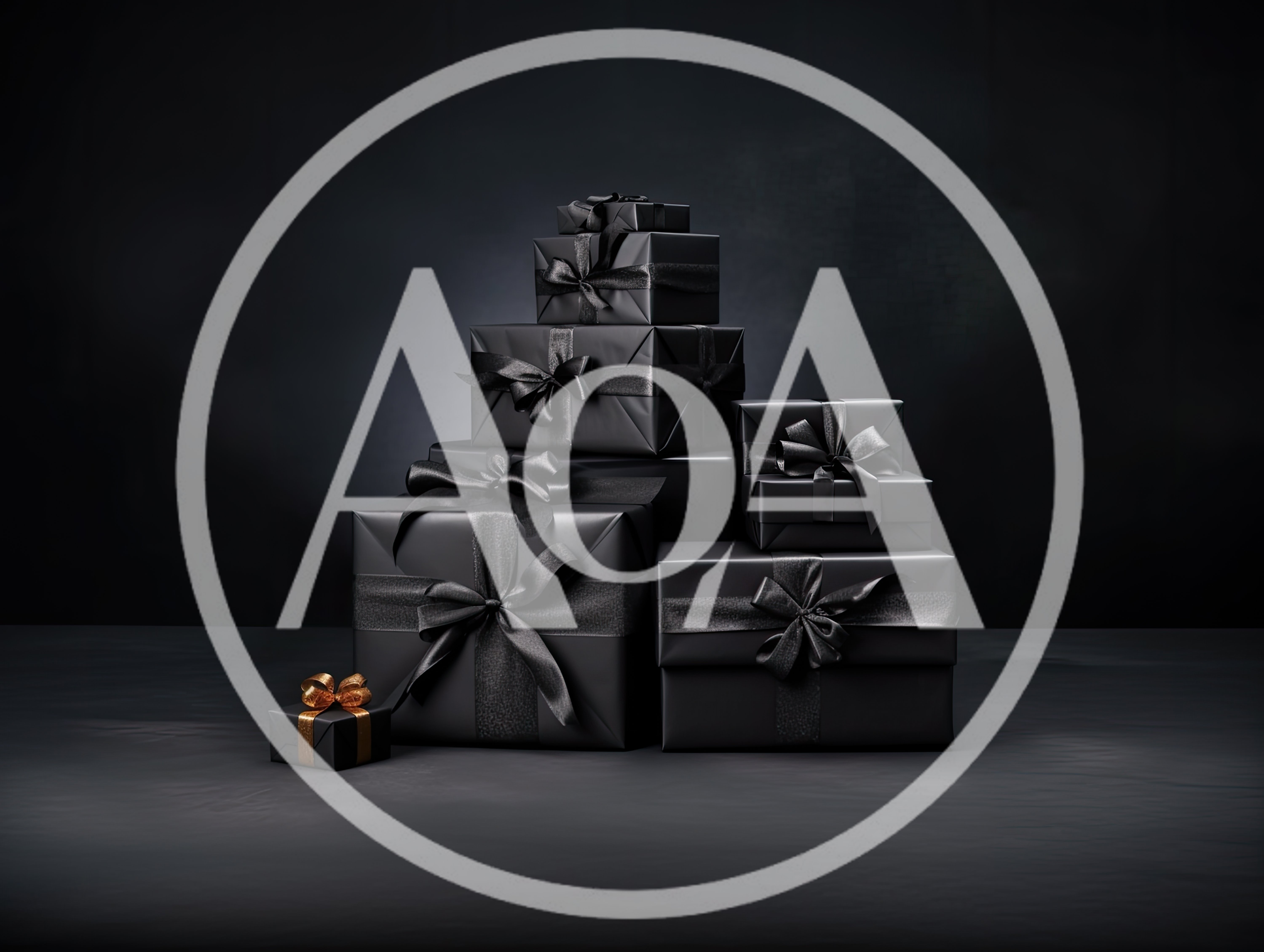 Stack of Elegant Black Gift Boxes with Ribbons
