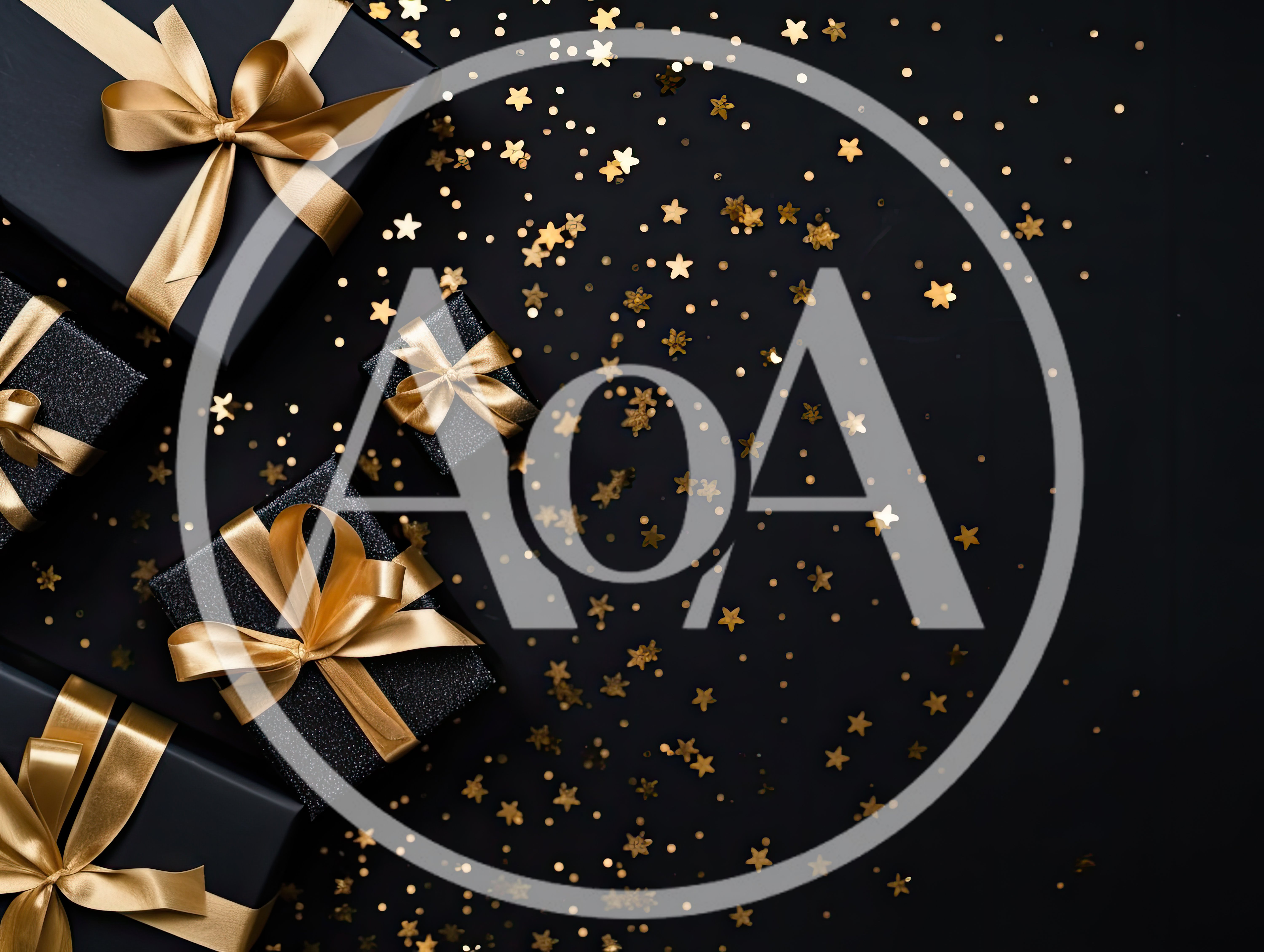 Black Gift Boxes With Gold Ribbons And Confetti