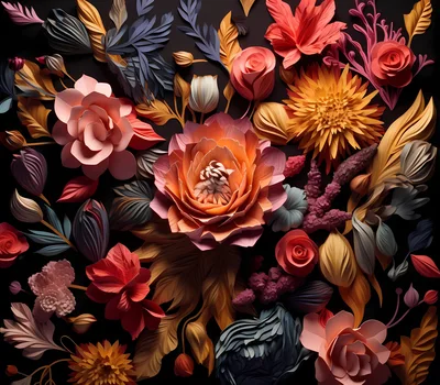 Paper Craft Floral Arrangement With Vibrant Botanical Elements