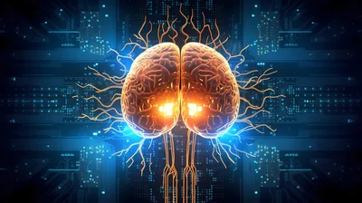 Digital Human Brain Concept With Neural Network Connections