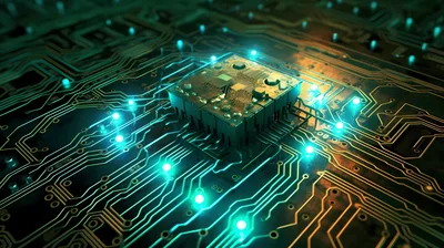 Glowing Microchip On A Futuristic Circuit Board