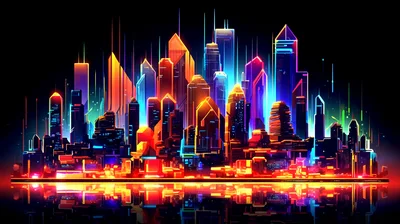 Neon Cyberpunk City Skyline With Vibrant Reflections