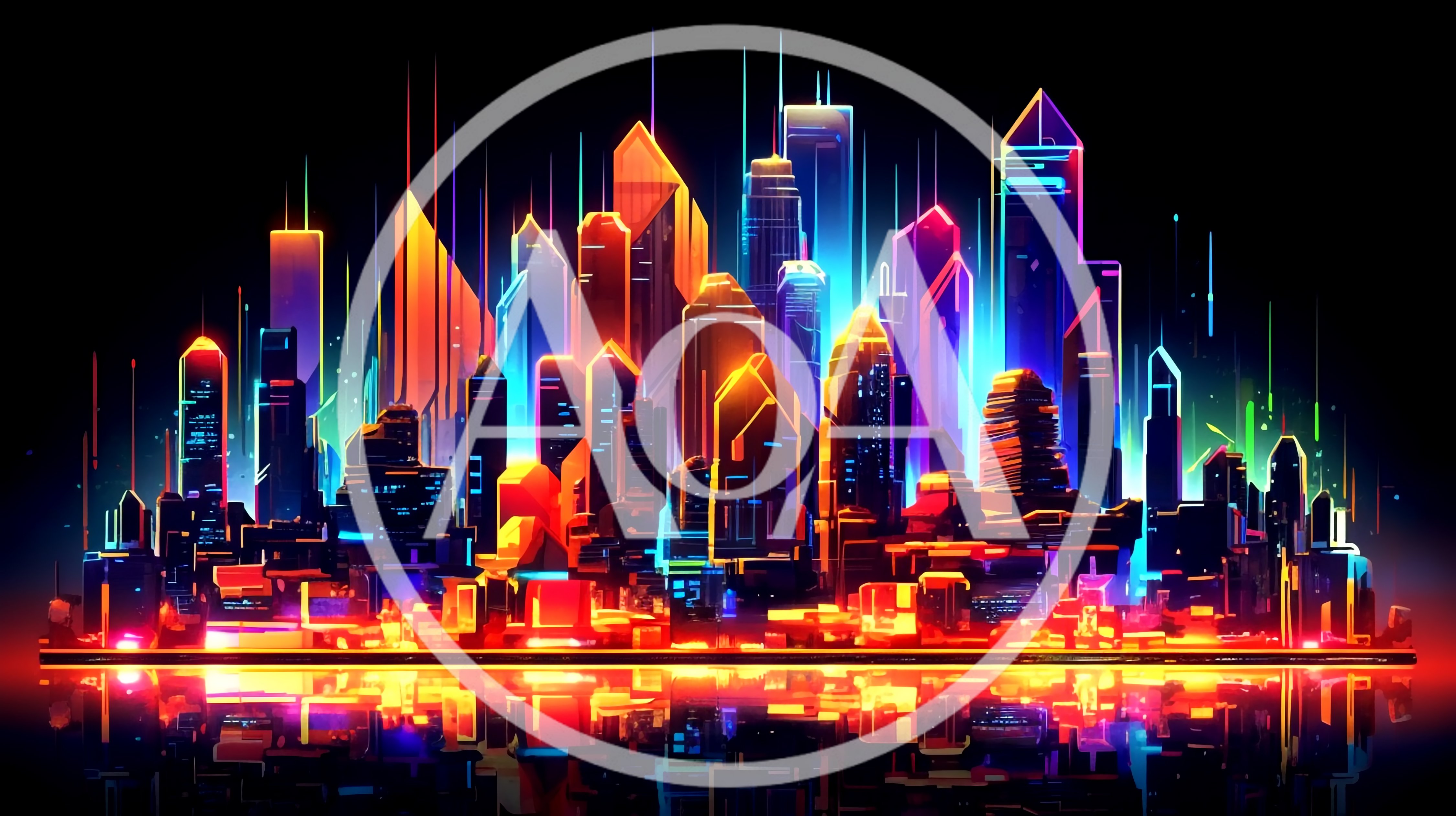 Neon Cyberpunk City Skyline With Vibrant Reflections