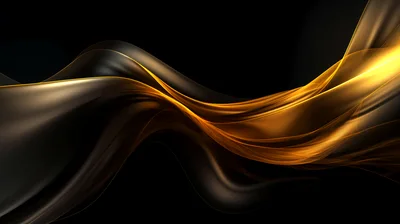 Abstract Golden Flowing Silk Waves On Black Background