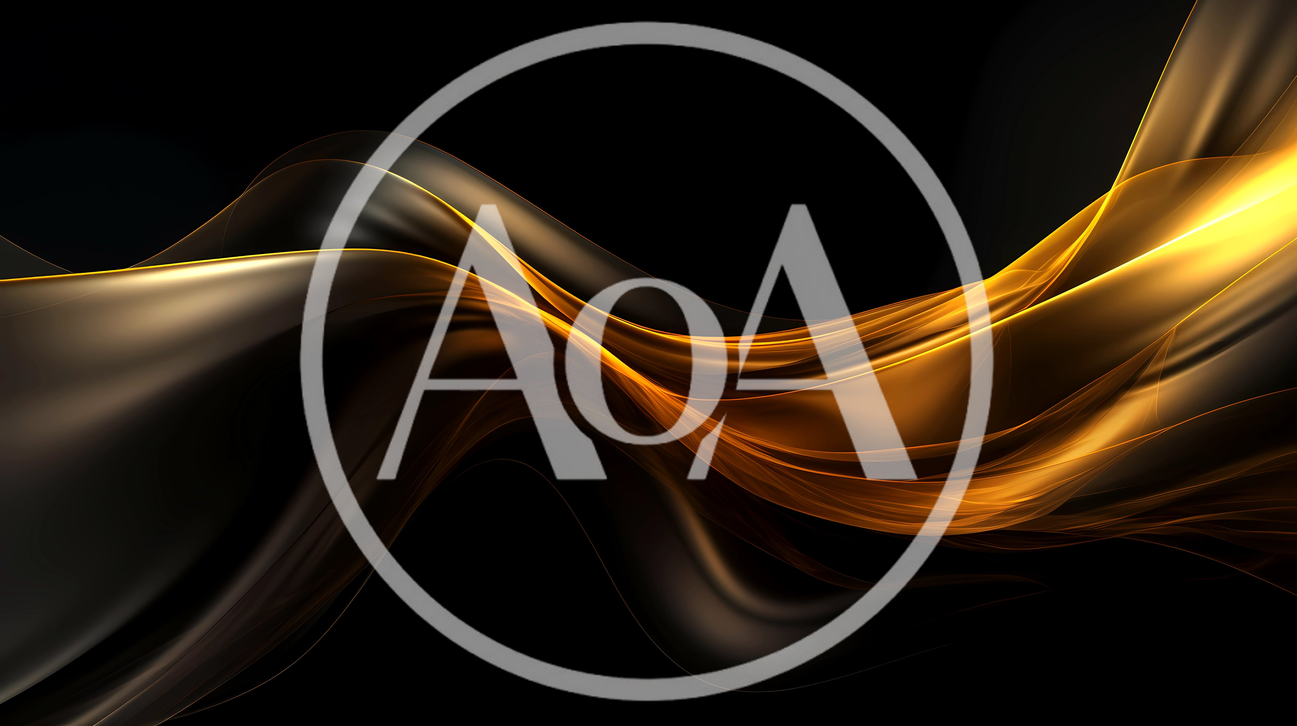 Abstract Golden Flowing Silk Waves On Black Background
