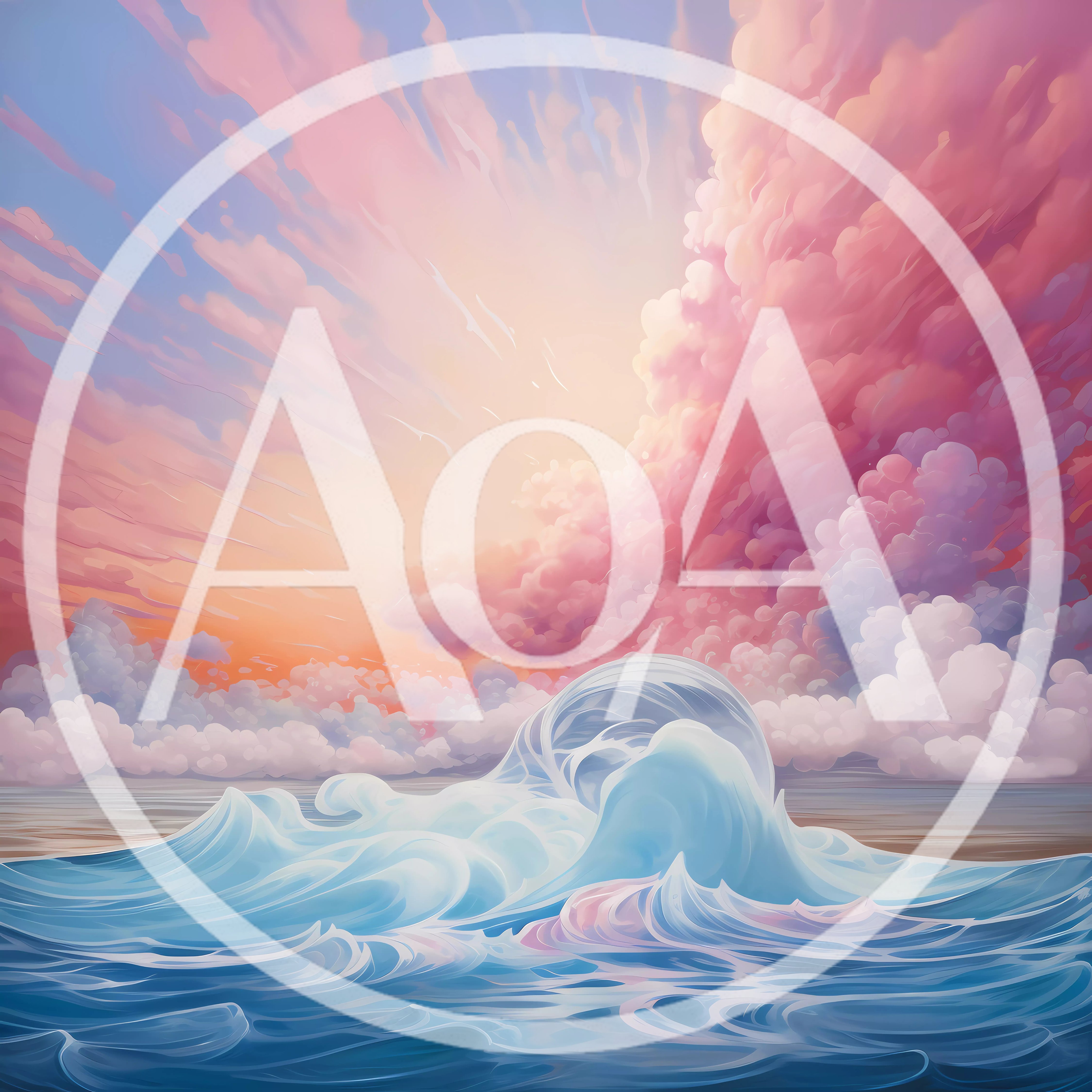 Surreal Ocean Wave Under Pastel Sunset Clouds