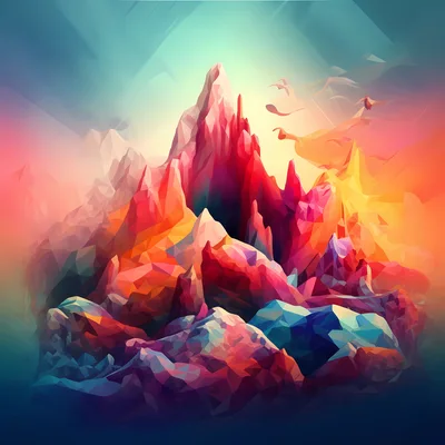 Abstract Low Poly Mountain Landscape Digital Art
