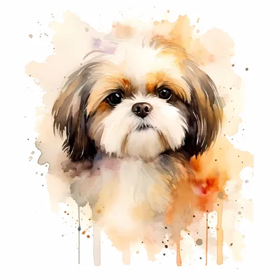 Watercolor Portrait Of A Shih Tzu Dog
