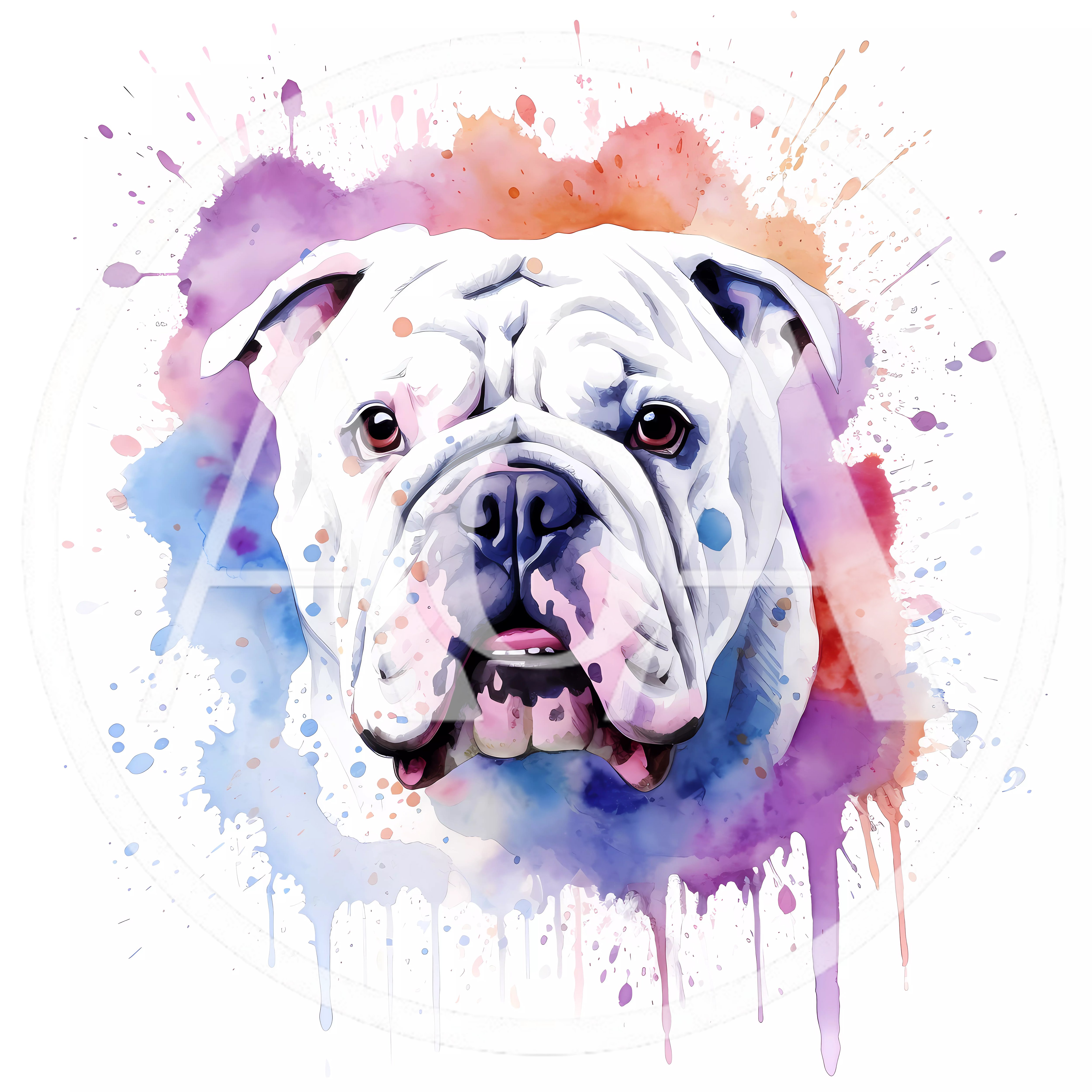 Watercolor Portrait Of A White Bulldog
